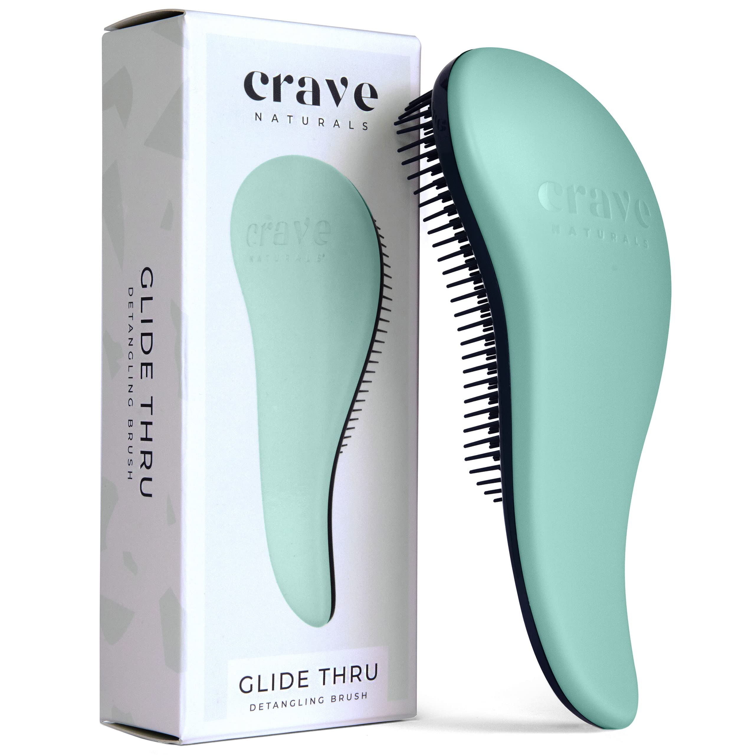 Crave Naturals brosse démêlante turquoise en main, démêlage en douceur.