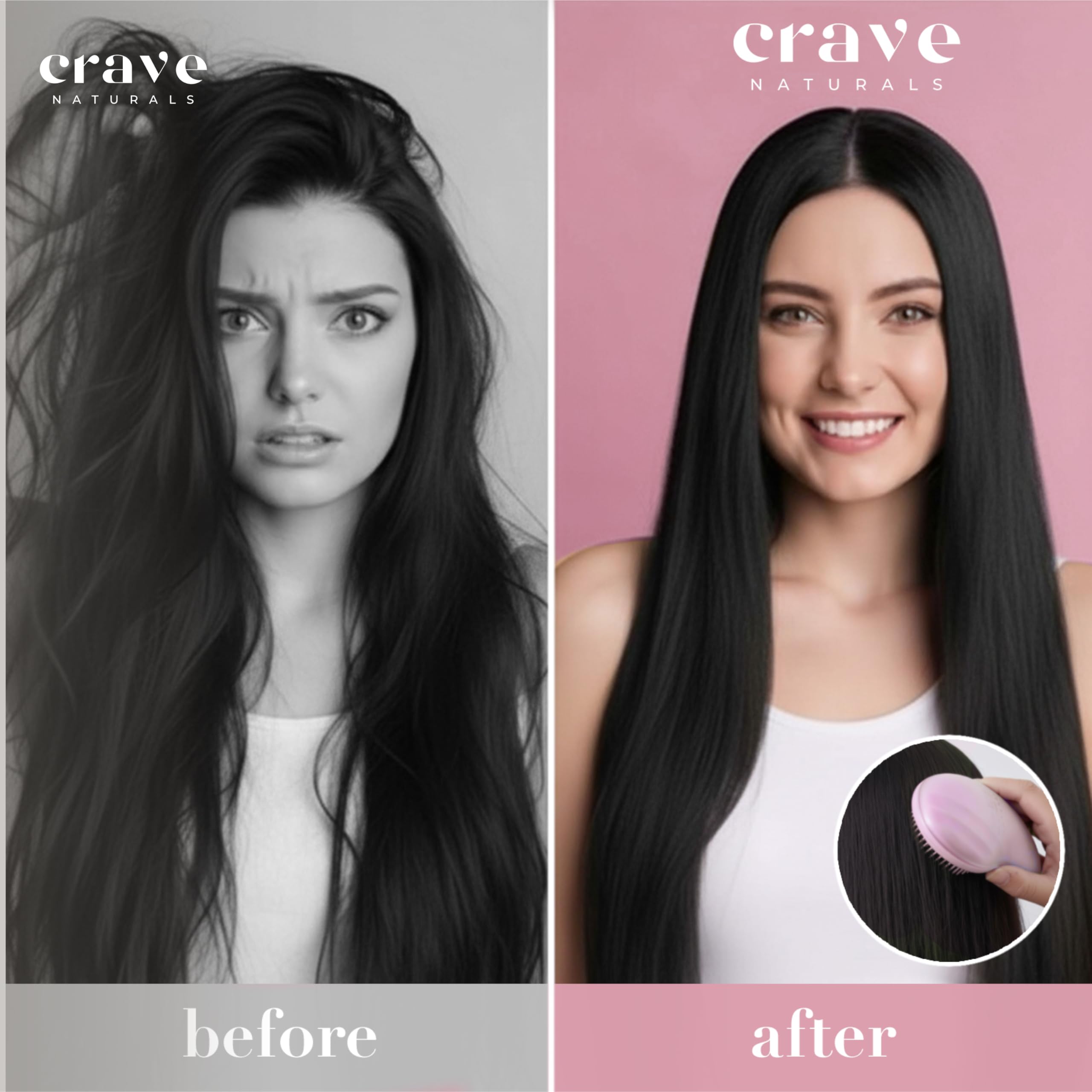 Crave Naturals poignee ergonomique pour un brossage confortable rose.