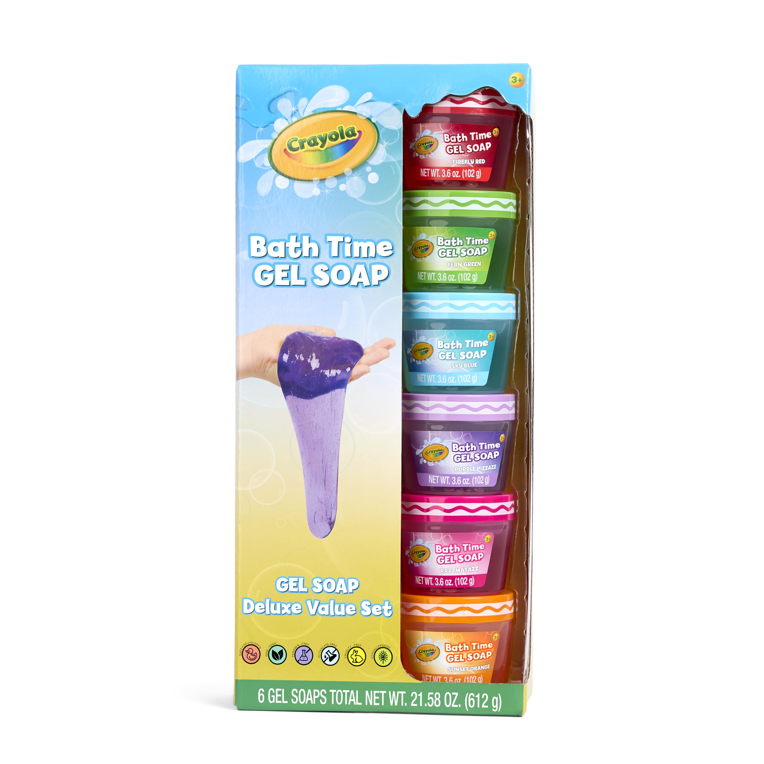 Crayola Bath Time Slime pack front view offers six color options for bath play