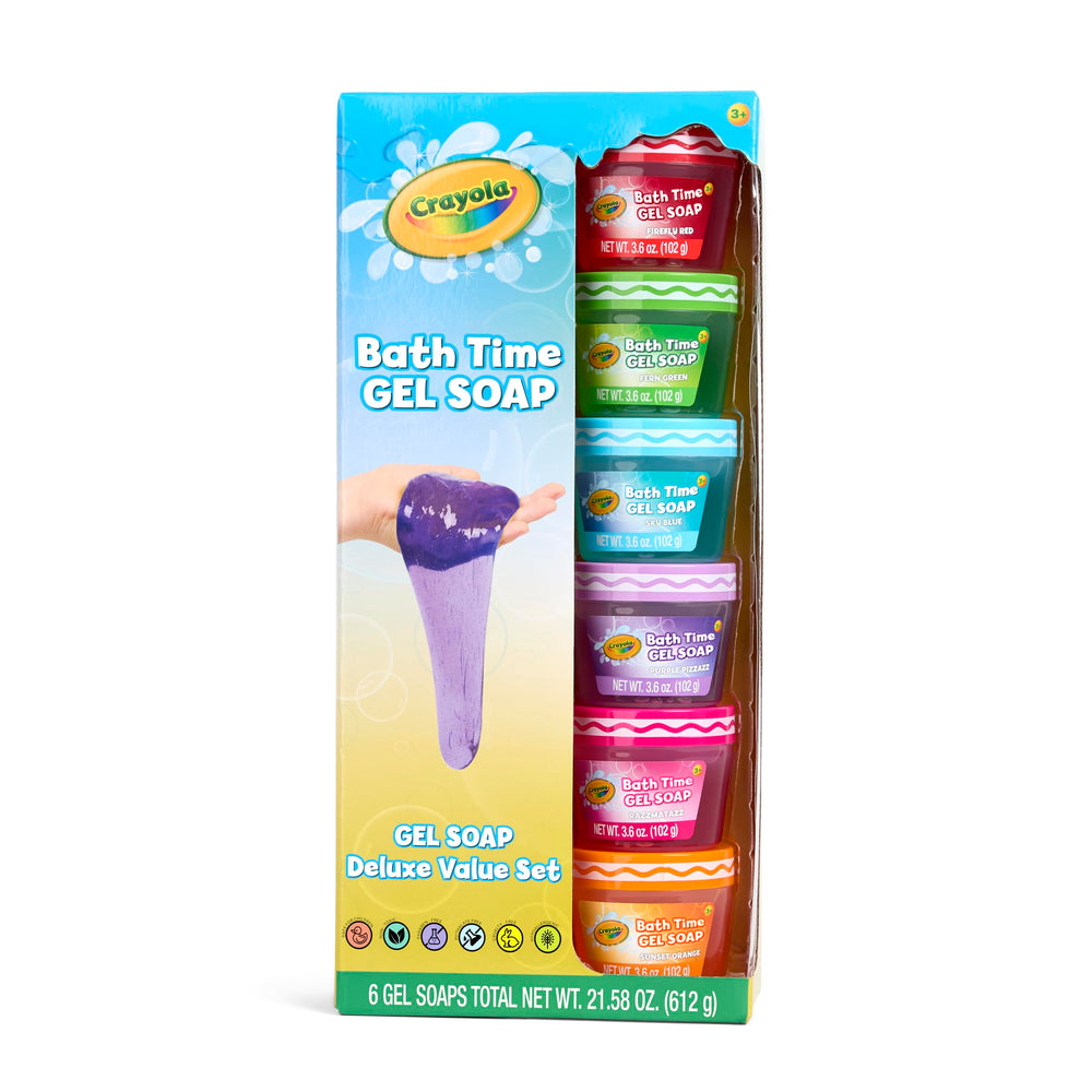 Crayola Bath Time Slime pack front view offers six color options for bath play