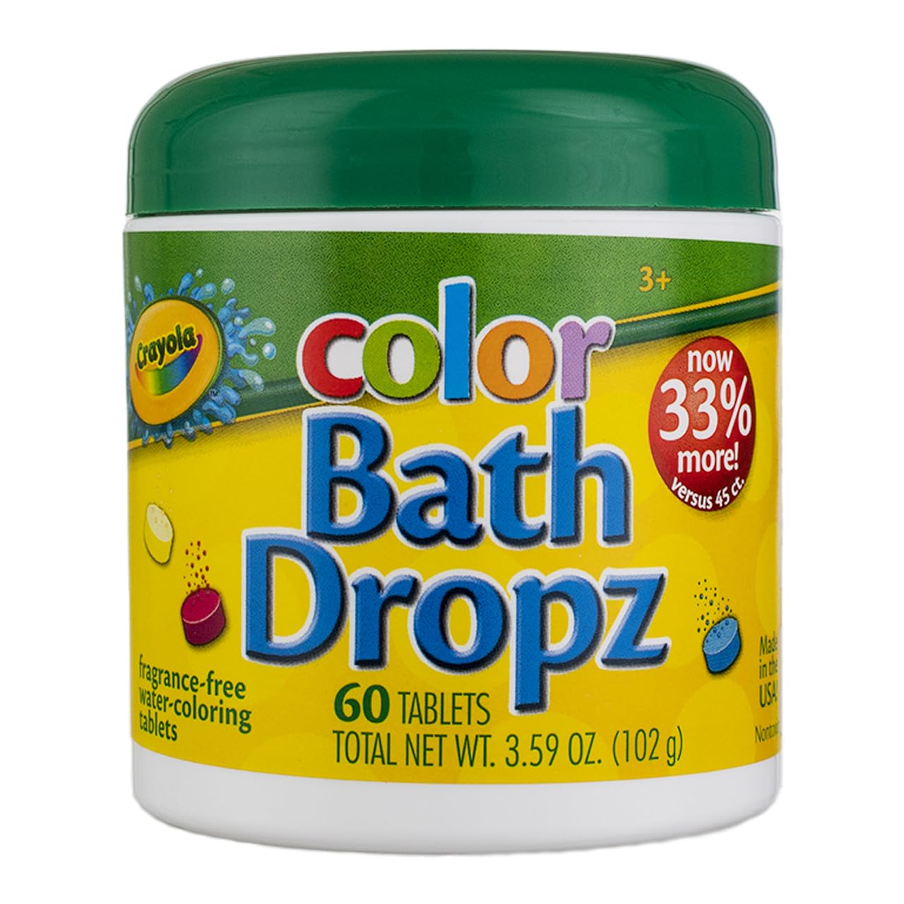 Crayola Color Bath Dropz emballage prêt à l’emploi avec 4 paquets.