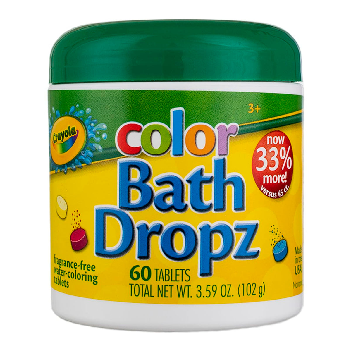 Crayola Color Bath Dropz emballage prêt à l’emploi avec 4 paquets.