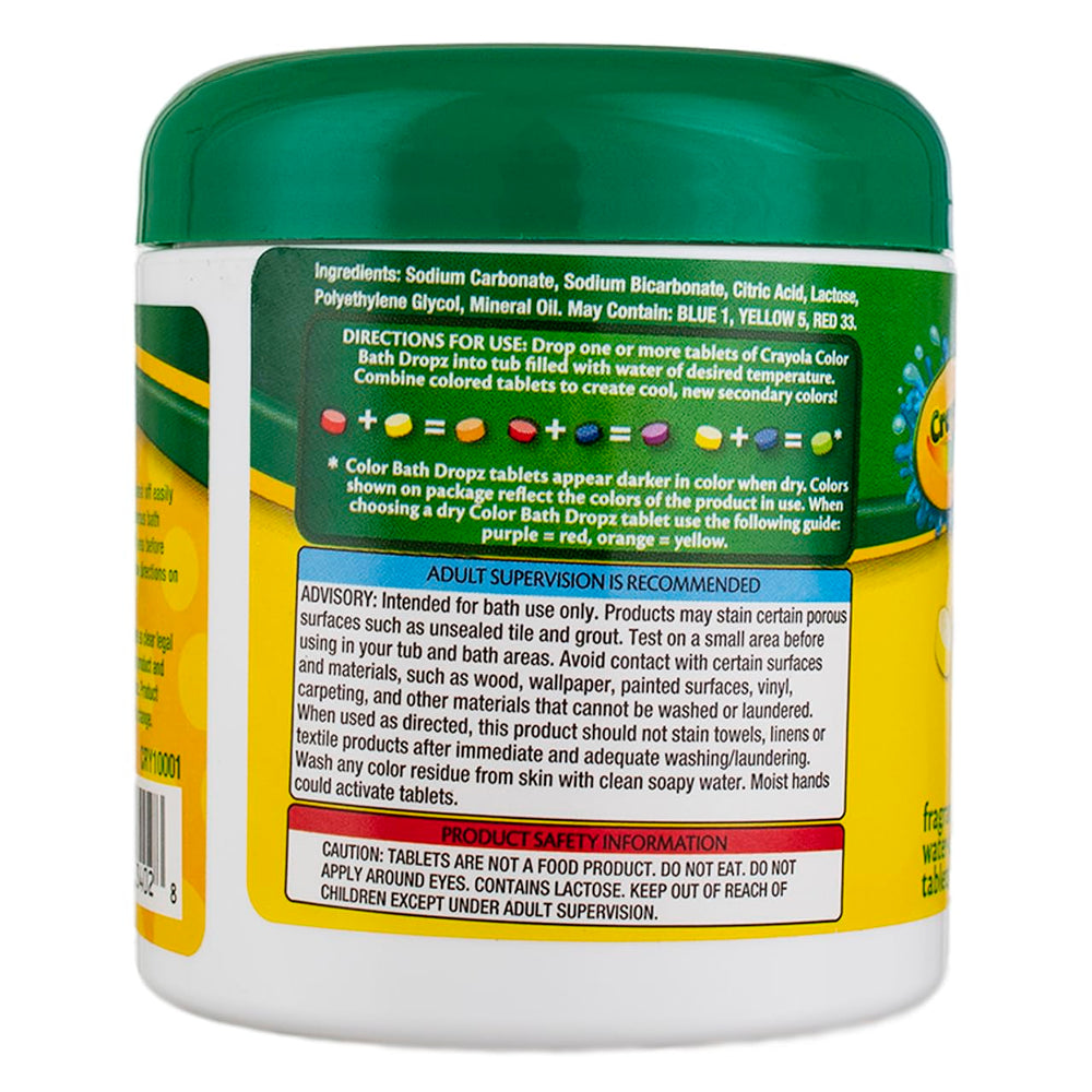 Crayola Color Bath Dropz tablettes dissolvant rapidement pour des couleurs.