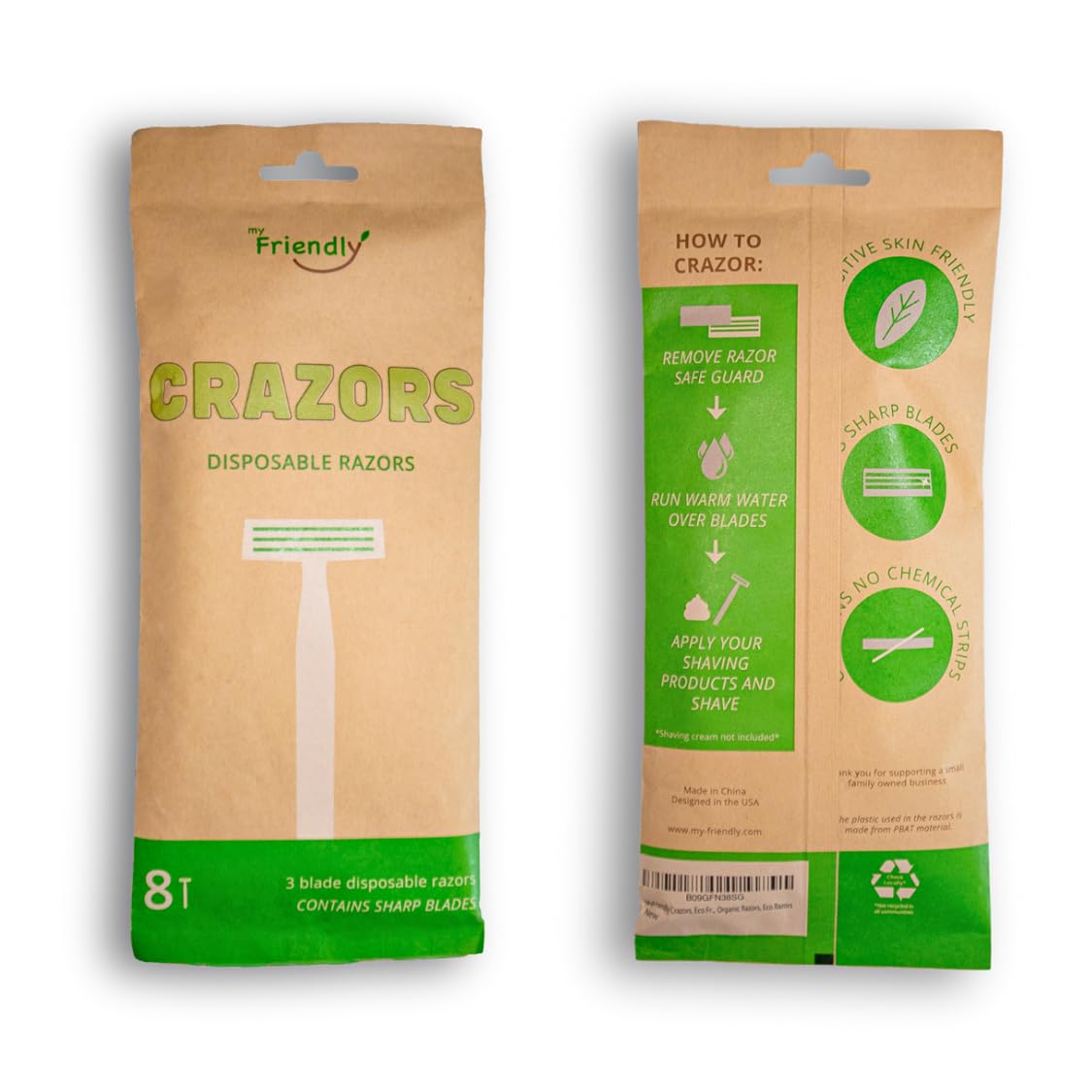 Utilisation du rasoir Crazors sur le visage et le corps en déplacement.