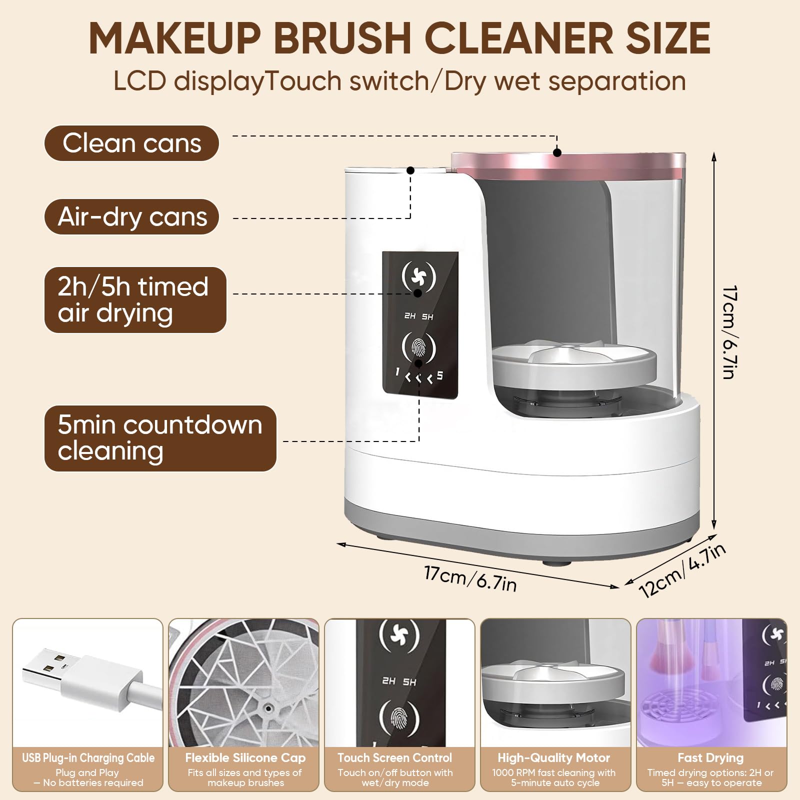 CreaCare Séche-brosse maquillage rapide assure un séchage efficace après lavage