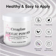 Creaglam Poudre Acrylique: application fluide sans bulles.