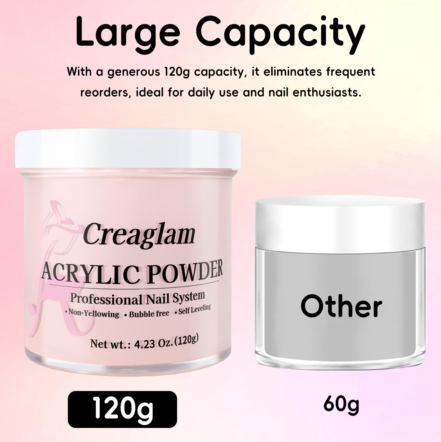 Creaglam Poudre Acrylique clair cristallin, anti-jaunissement pour un rendu frais