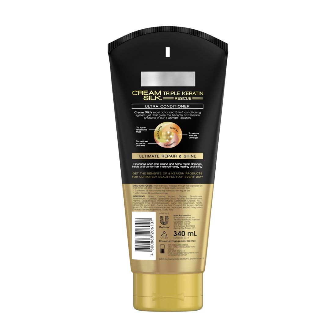 Cream Silk Triple Keratin Rescue - texture crème : soin en profondeur pour cheveux secs.