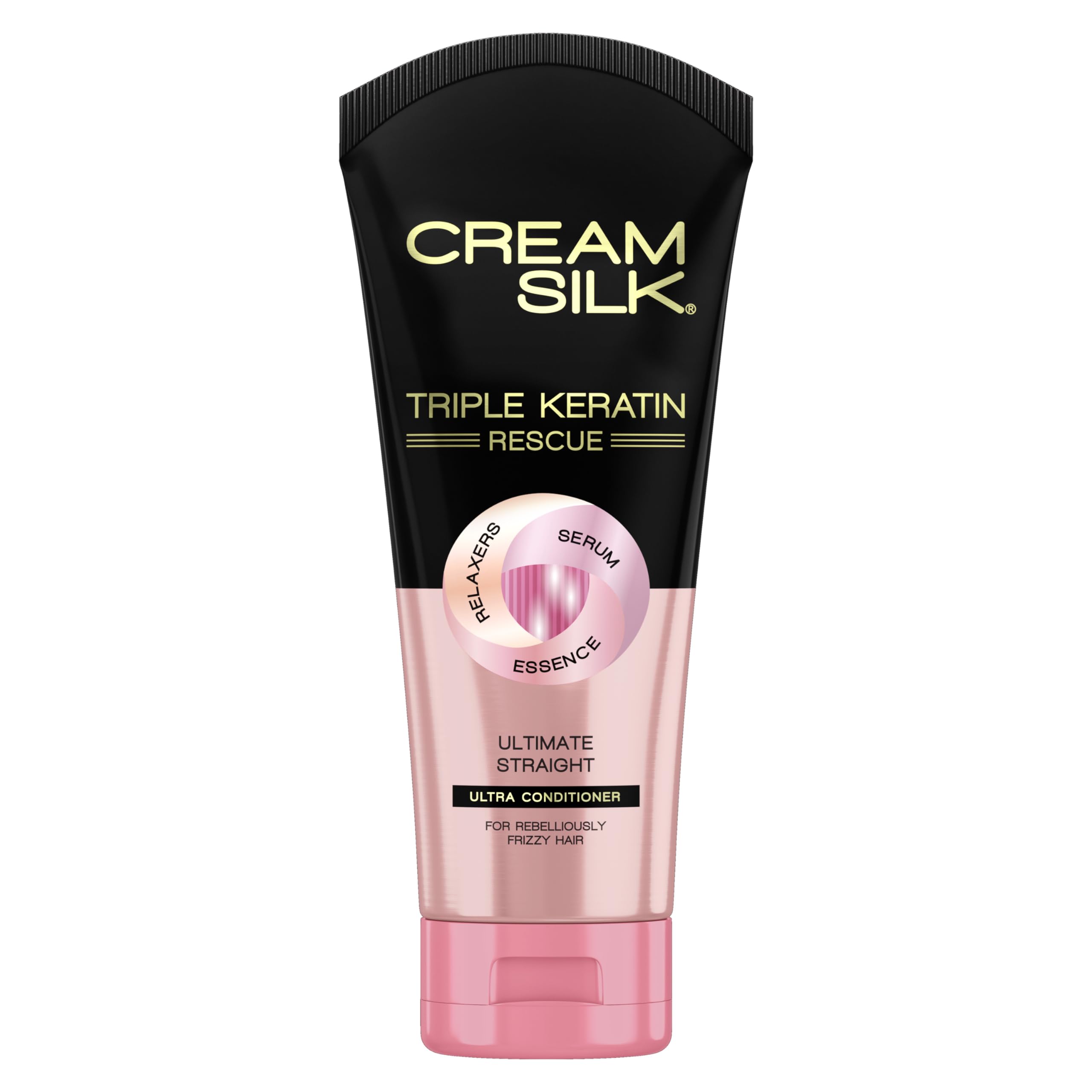 Cream Silk Triple Keratin Rescue – bouteille versant pour anti-frisottis et lissage.