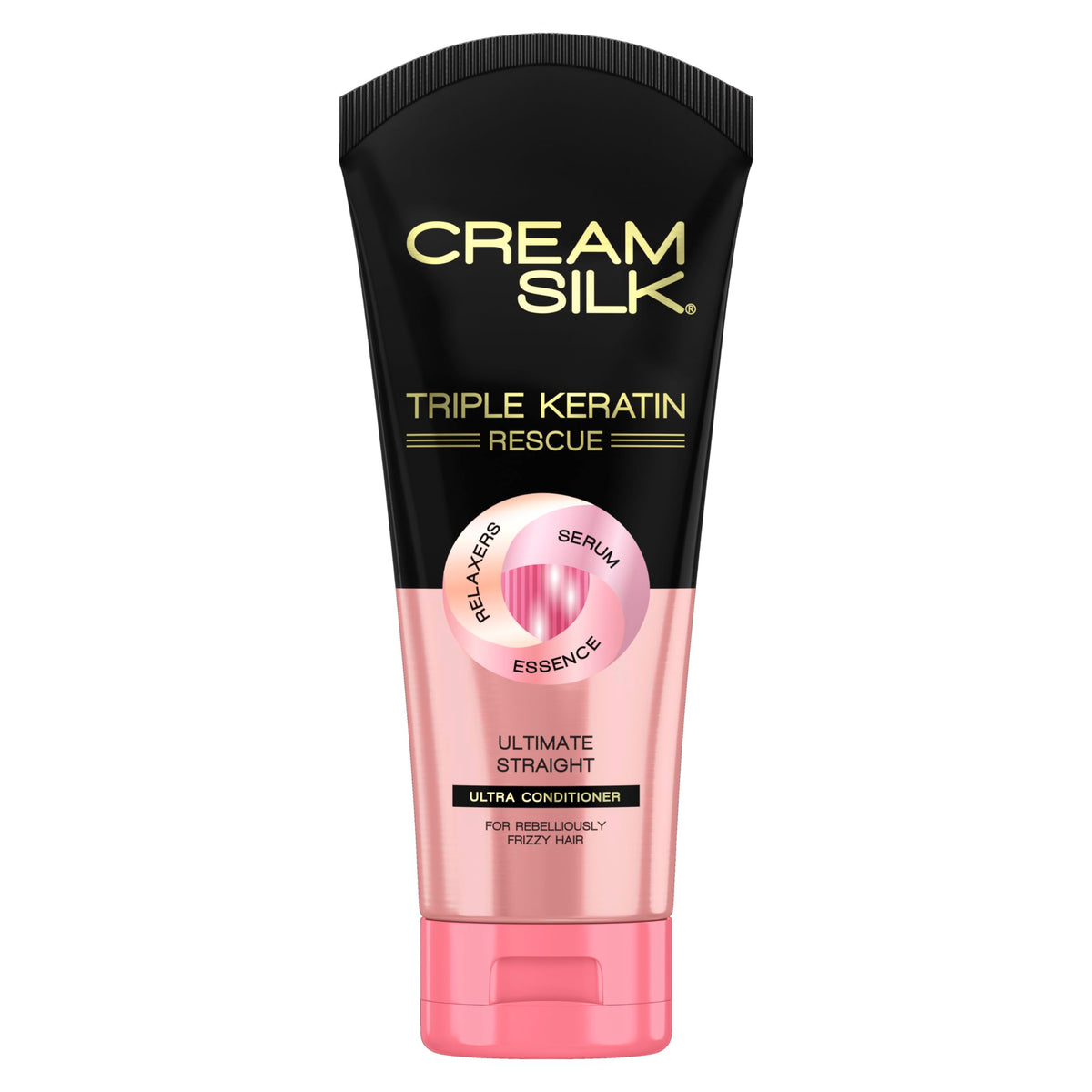 Cream Silk Triple Keratin Rescue – bouteille versant pour anti-frisottis et lissage.