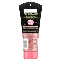Cream Silk Triple Keratin Rescue – cheveux lisses et soyeux après application.