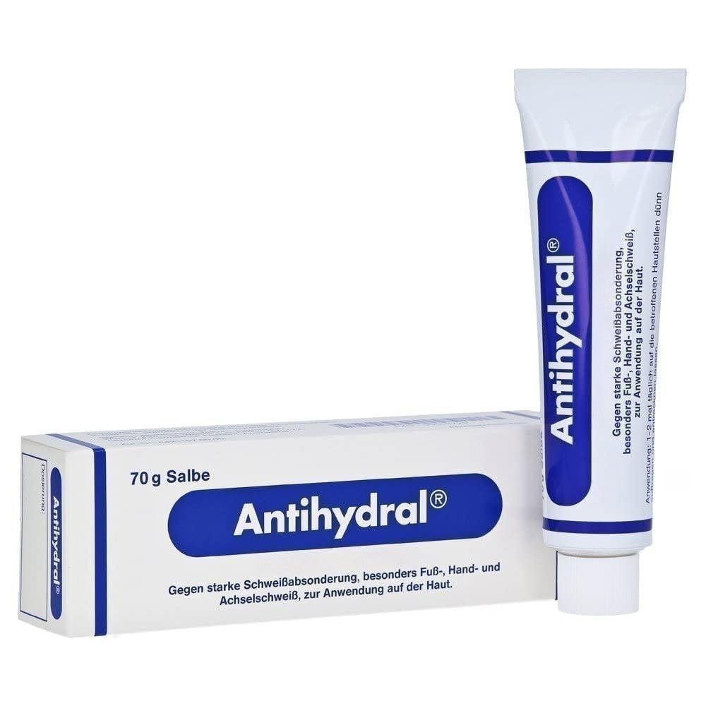 Crème 70 g Antihydral sur les doigts, pieds et aisselles pour une peau sèche et confortable.