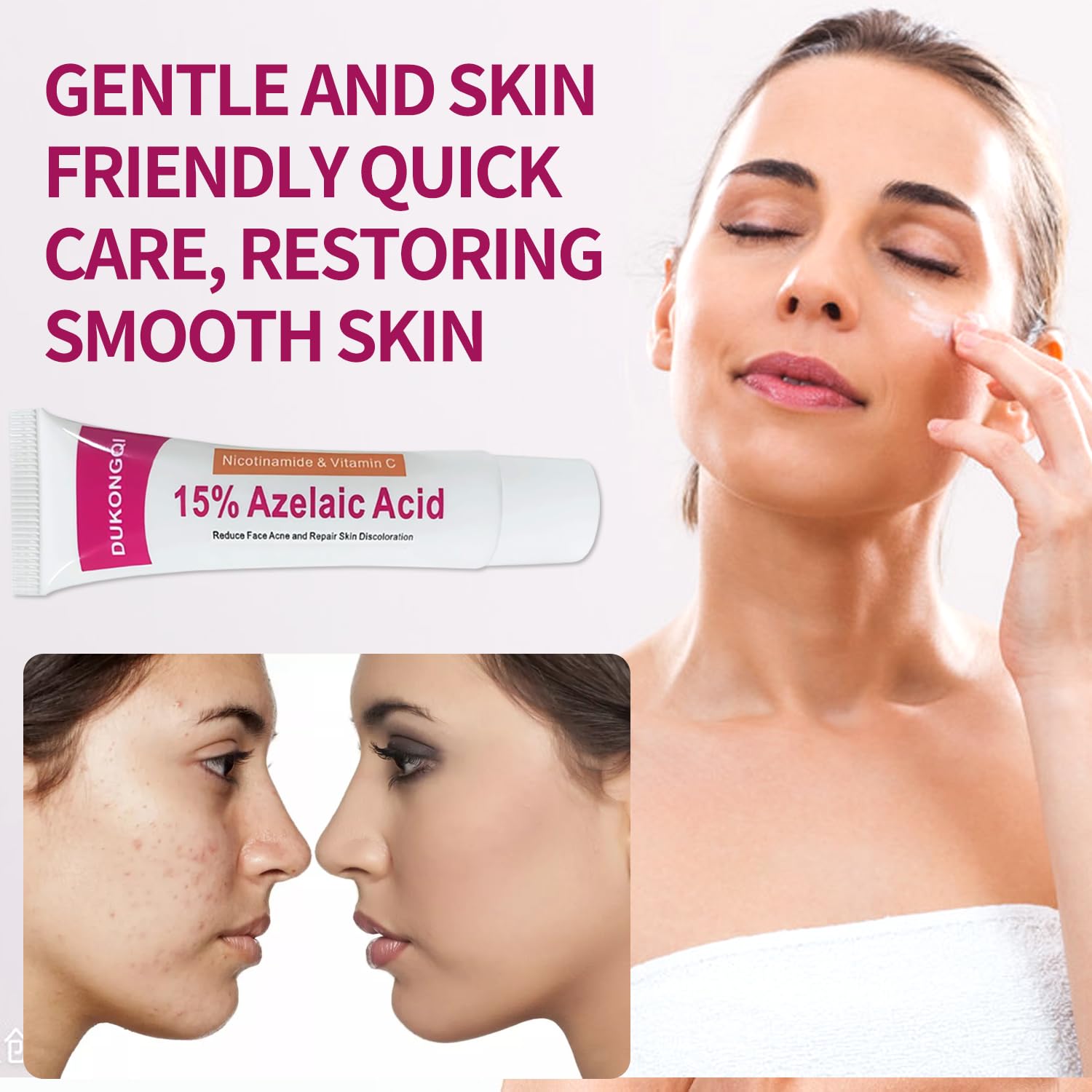 Texture fine crème acide azélaïque visage, gros plan