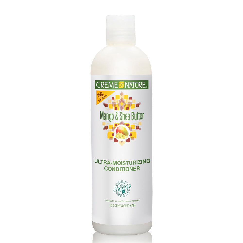 Crème of Nature conditionneur mangue et karité, bouteille prête à démêler et hydrater les cheveux.