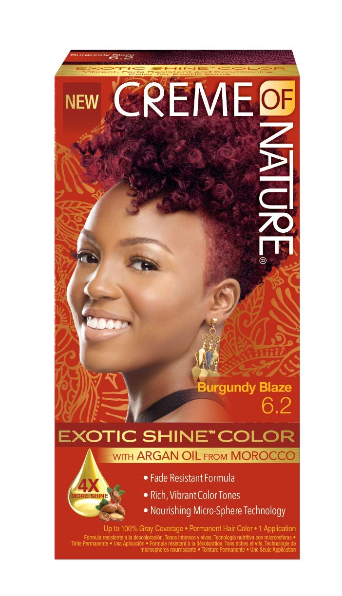 Coloration Exotic Shine de Creme of Nature 6-2 Burgundy Blaze pour une couleur riche et durable.