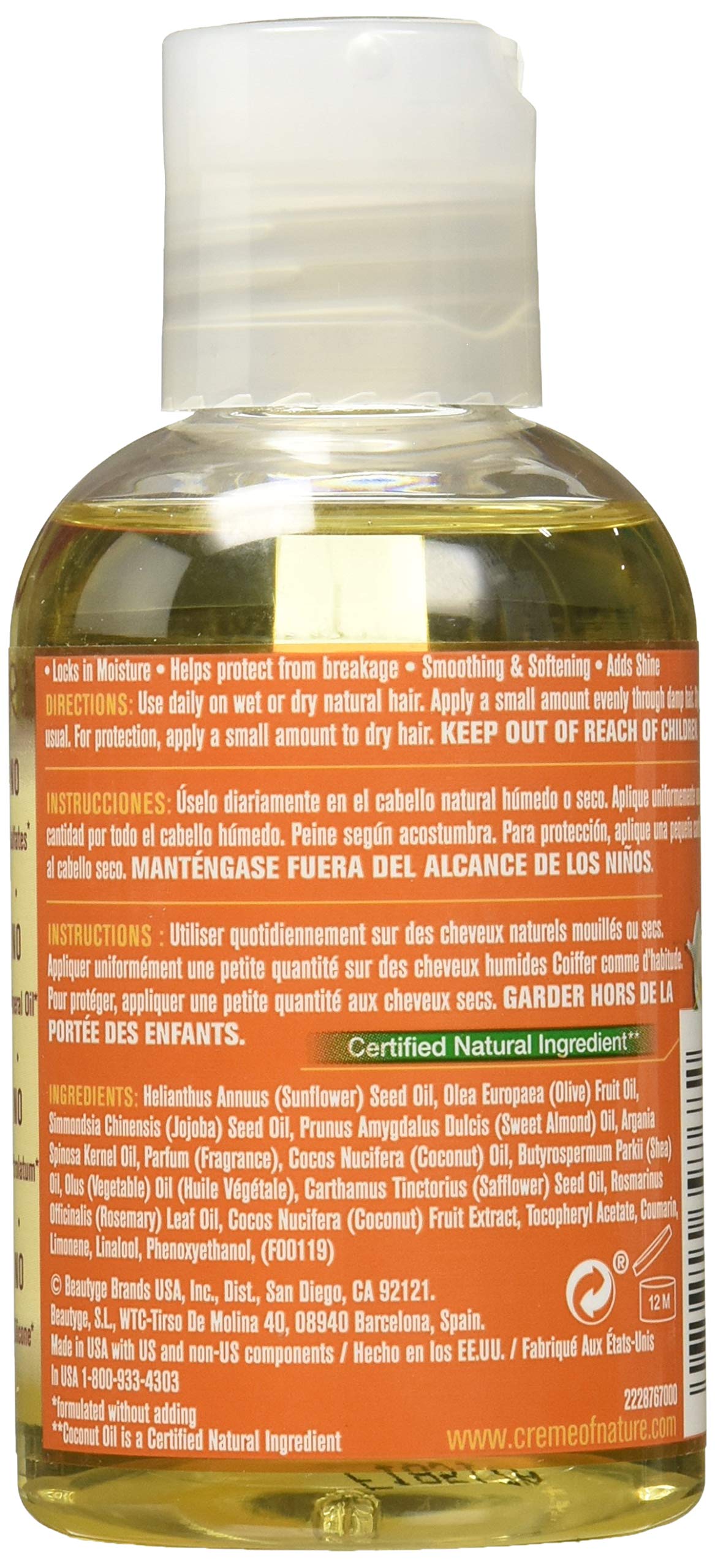 Crème of Nature – application montrant l'huile de coco pour une chevelure lisse et soyeuse.