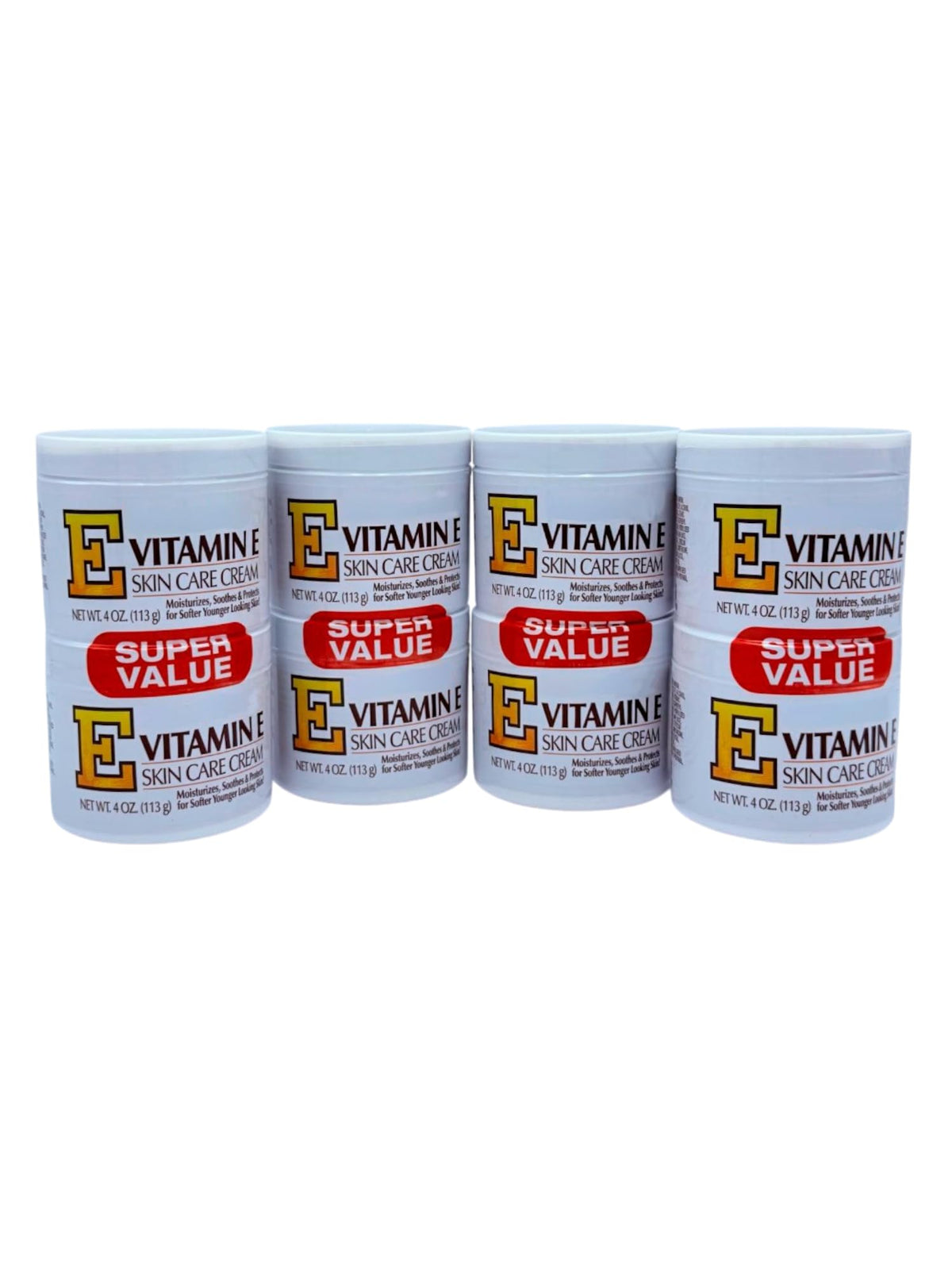 Cette image montre la crème vitamine-e-creme-soin-peau en pot de 4 oz prête à l'hydratation.