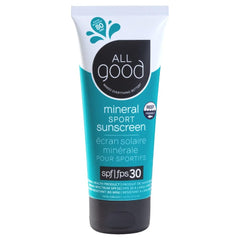 Crème solaire All Good Sport Minéral, bouteille 3 oz prête pour l'extérieur, protection naturelle.
