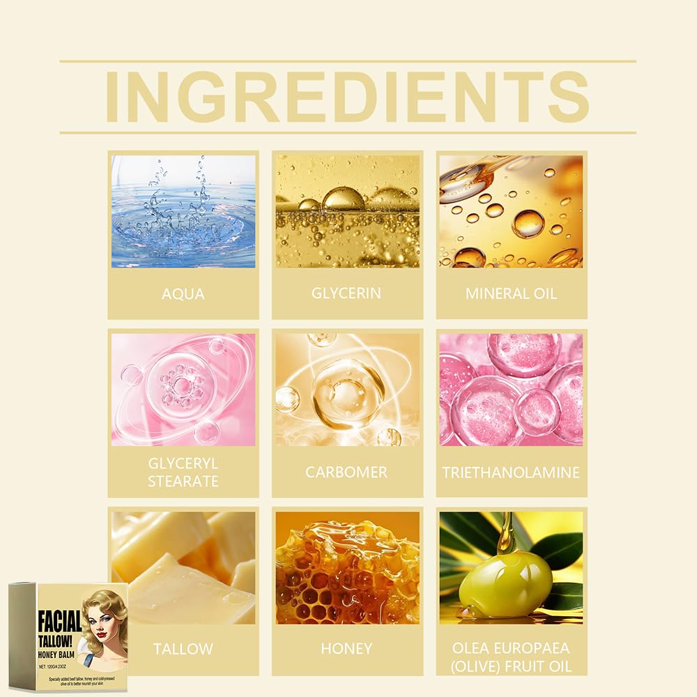 Crème de suif de bœuf et miel, ingrédients naturels pour nourrir la peau en douceur