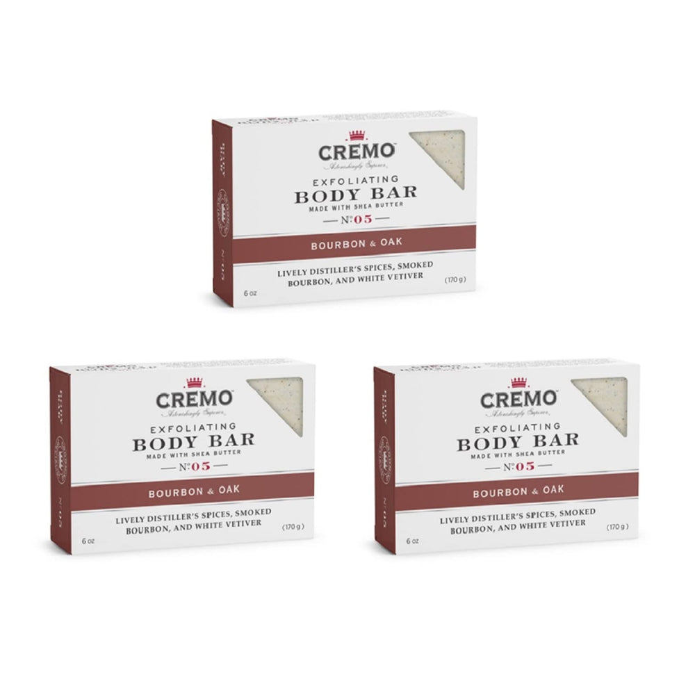Cremo Bourbon et Oak: premier plan de la barre gommante, parfum durable.