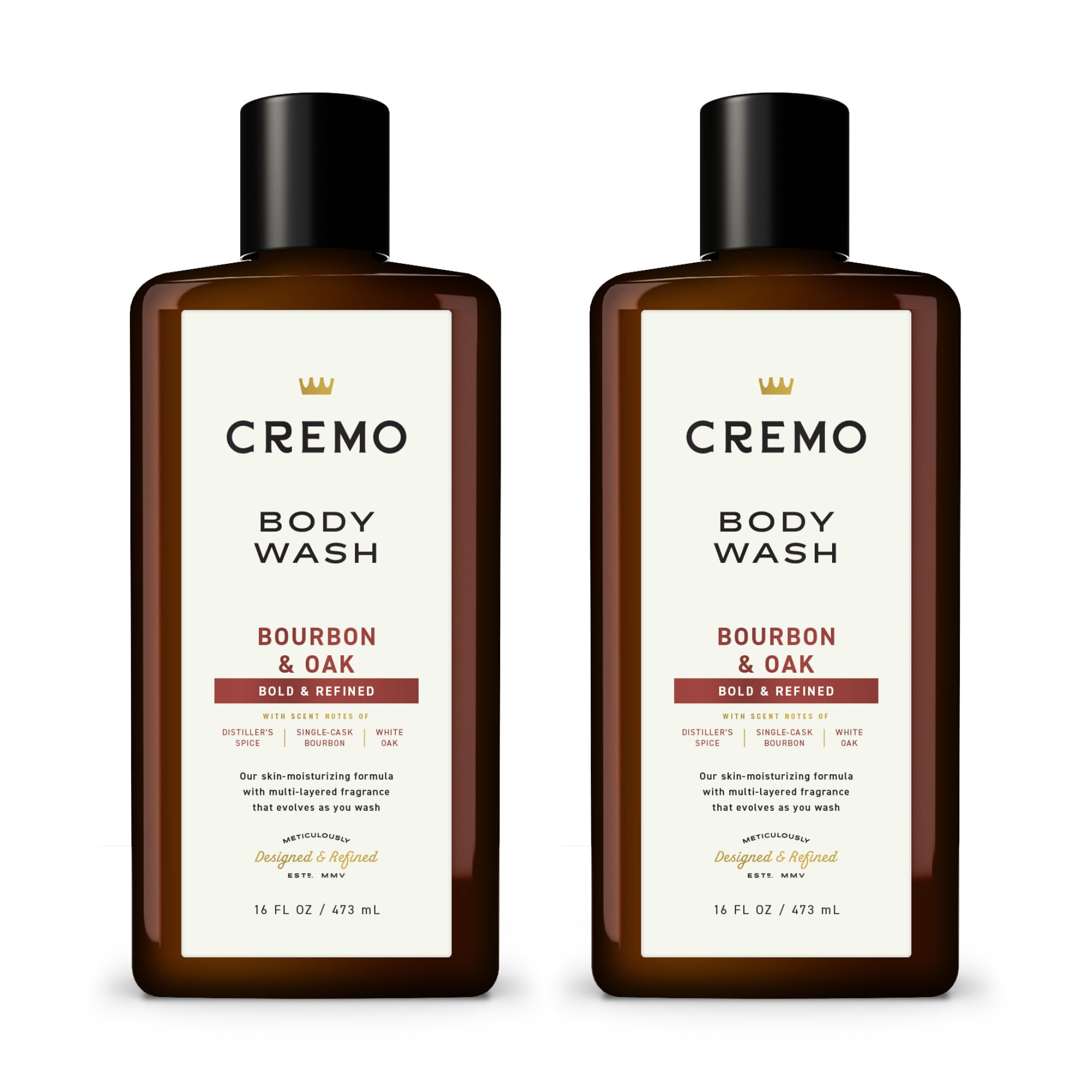 Cremo Bourbon-Chêne: bouteille élégante prête pour l’usage quotidien et parfum sophistiqué.