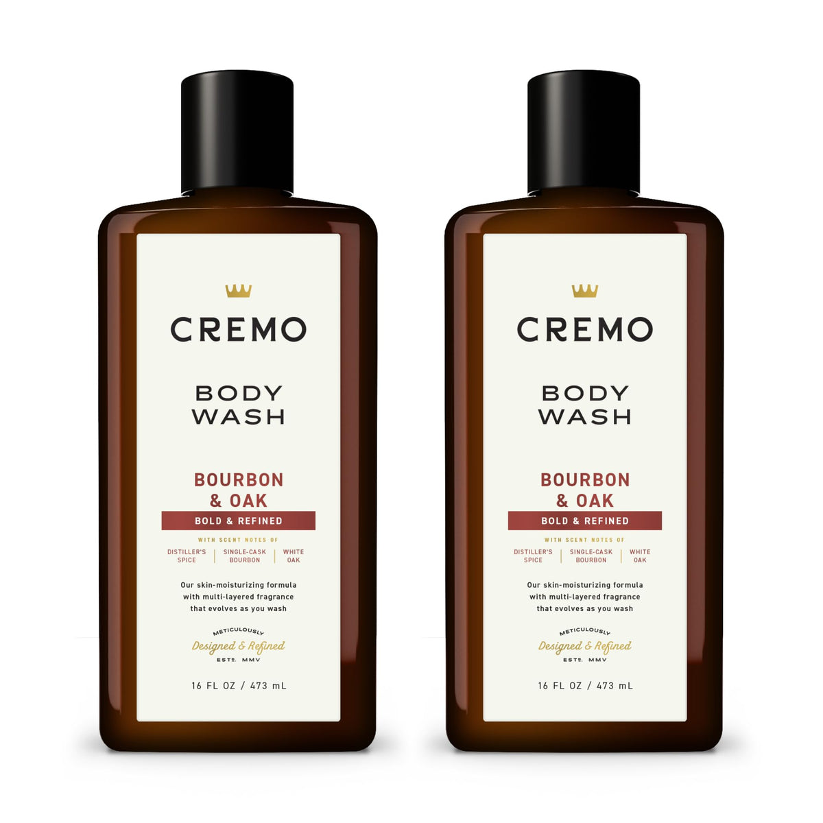 Cremo Bourbon-Chêne: bouteille élégante prête pour l’usage quotidien et parfum sophistiqué.
