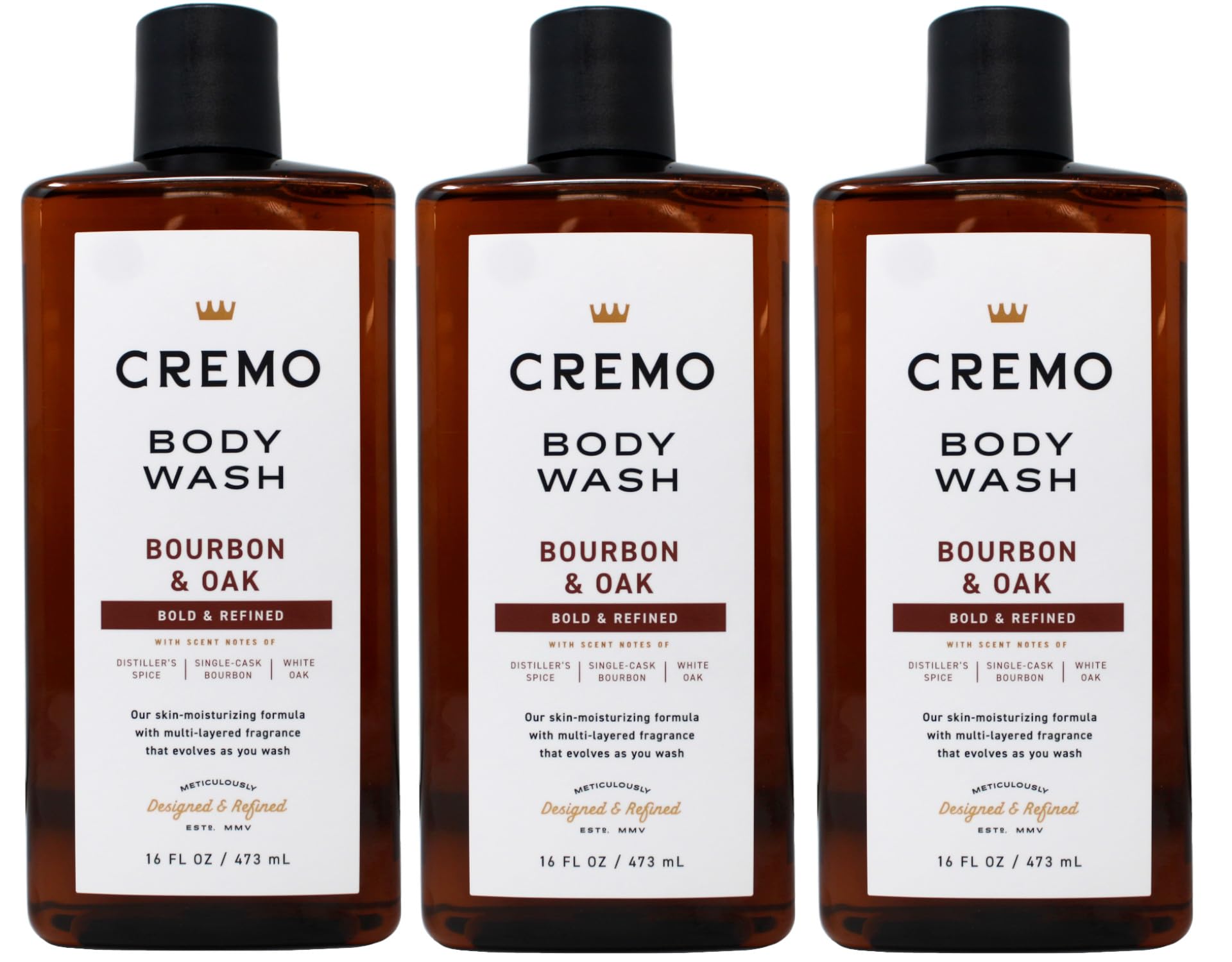 Cremo Douche Bourbon & Oak : rituel quotidien d'hydratation légère et parfumée.