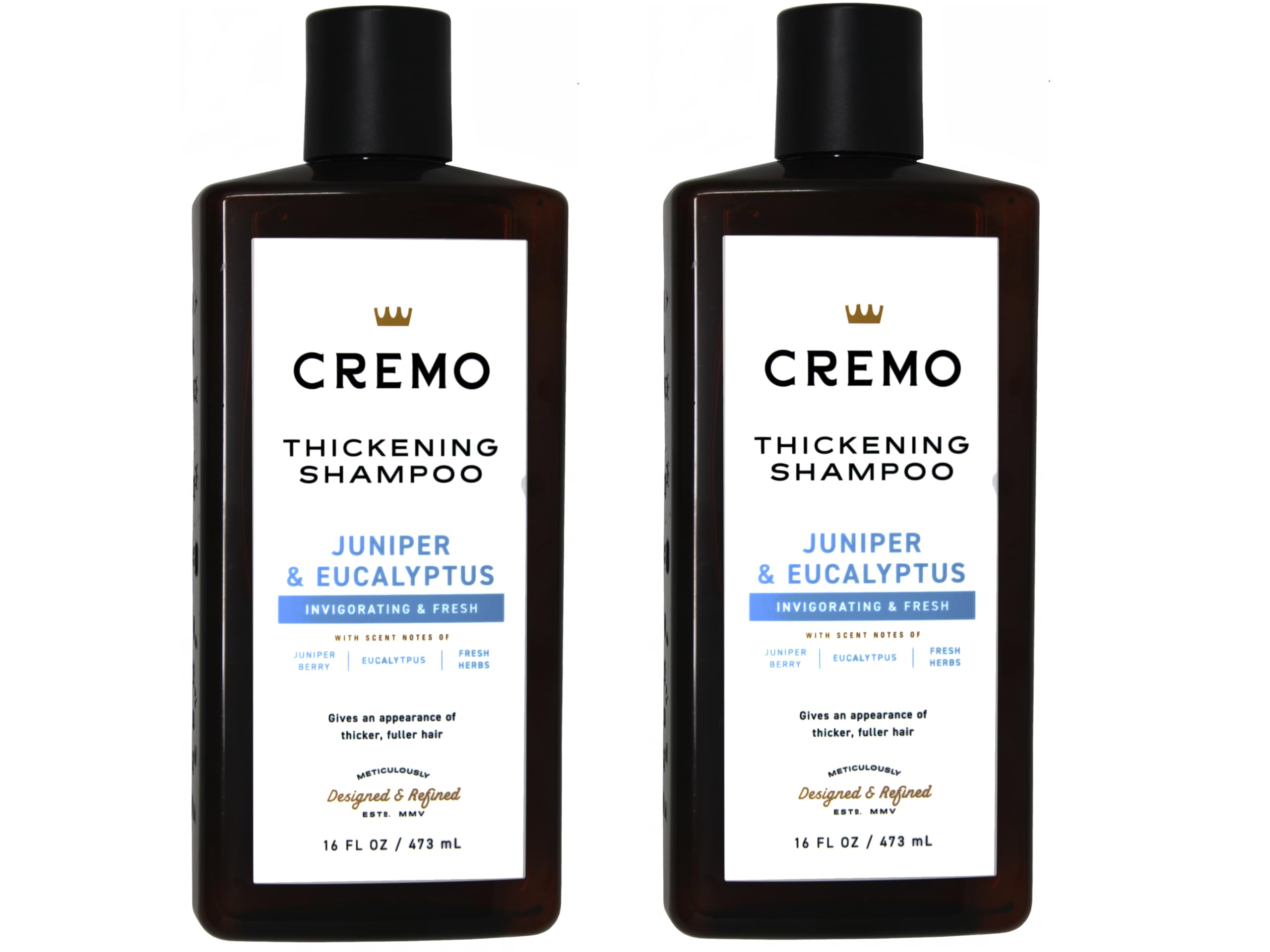 Shampoing Cremo Genievre Eucalyptus – bouteille en vedette, donne du volume
