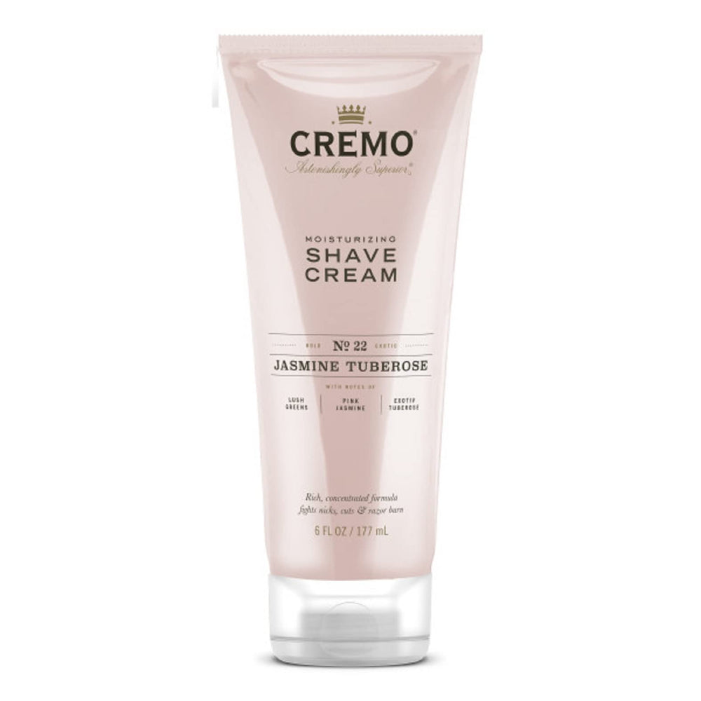 Cremo Jasmine Tuberose, bouteille 177 ml, crème à raser hydratante pour une glisse efficace.