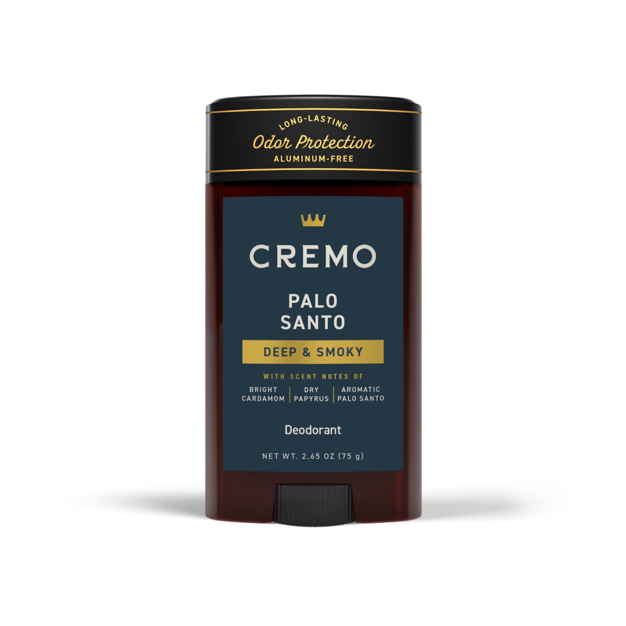 Cremo Palo Santo déodorant — bouteille élégante et application douce.