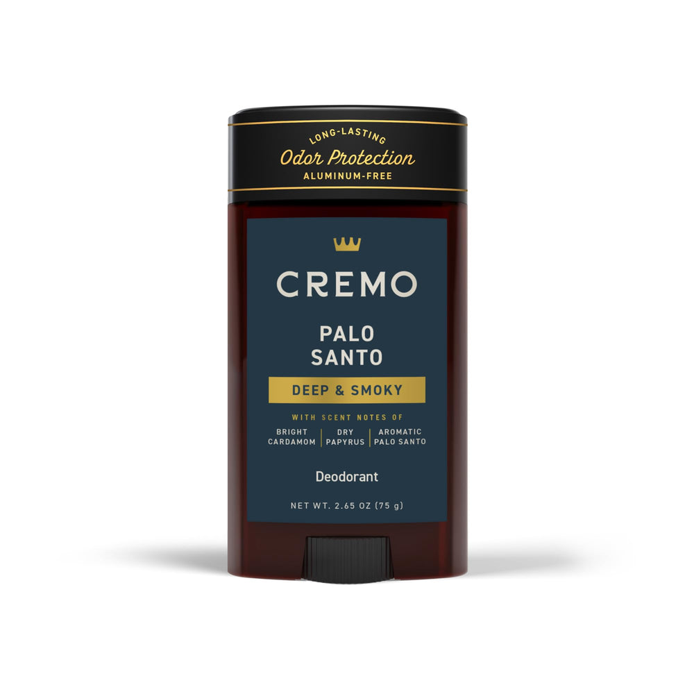 Cremo Palo Santo déodorant — bouteille élégante et application douce.
