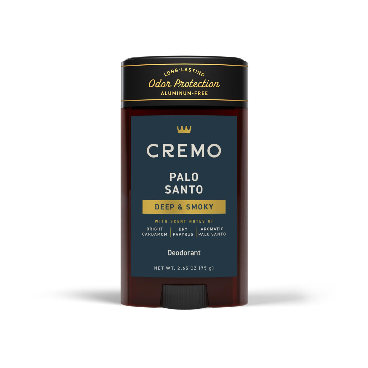 Cremo Palo Santo déodorant — bouteille élégante et application douce.