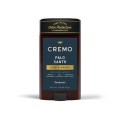Cremo Palo Santo déodorant — bouteille élégante et application douce.