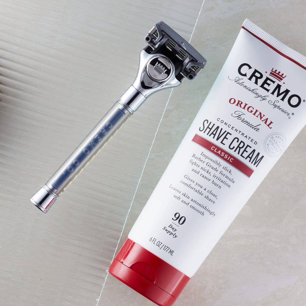Système remplissable Cremo permettant de réutiliser le rasoir