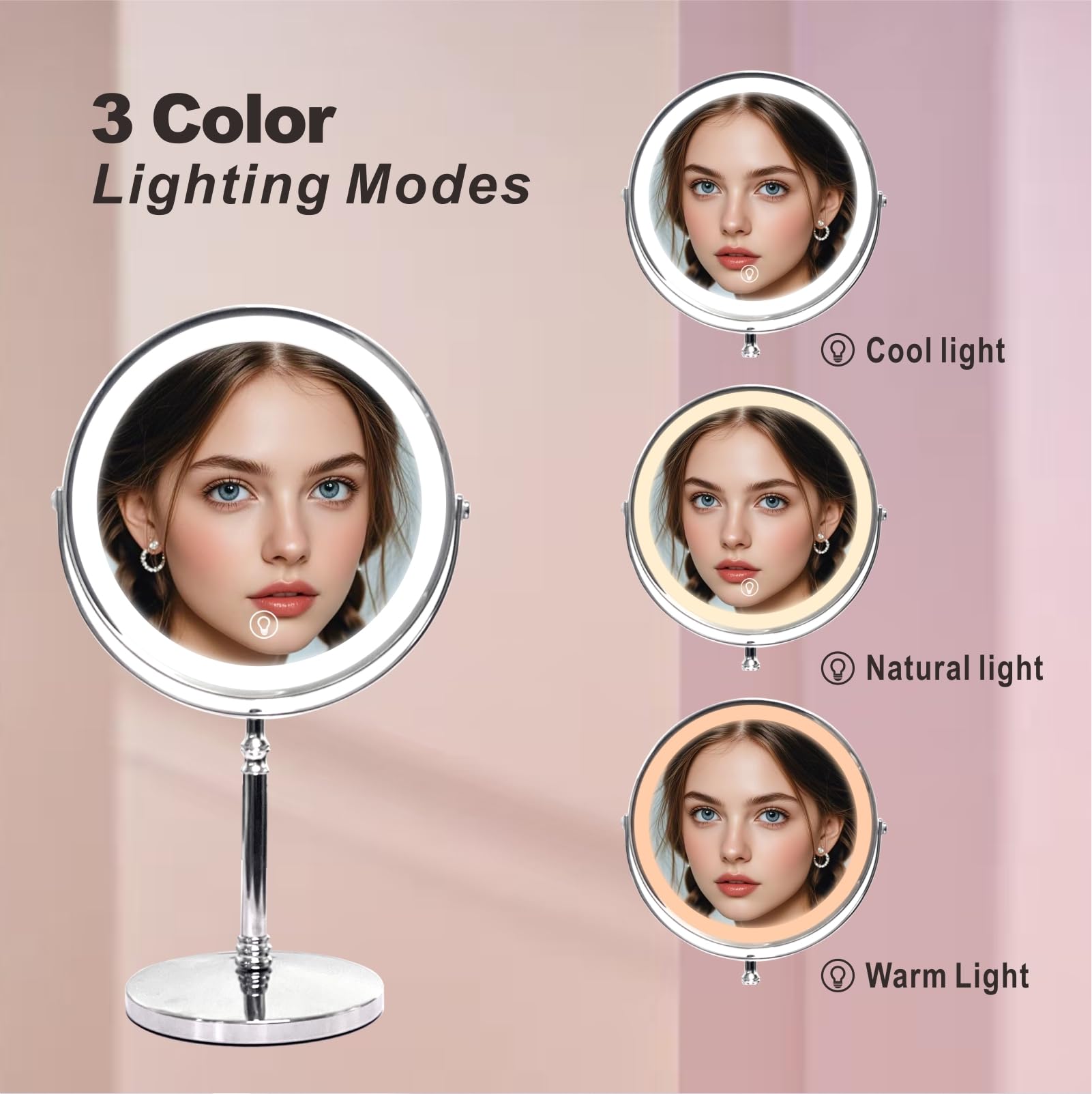 Miroir Creocasy LED tripcolor blanc chaud naturel pour l éclairage adapté