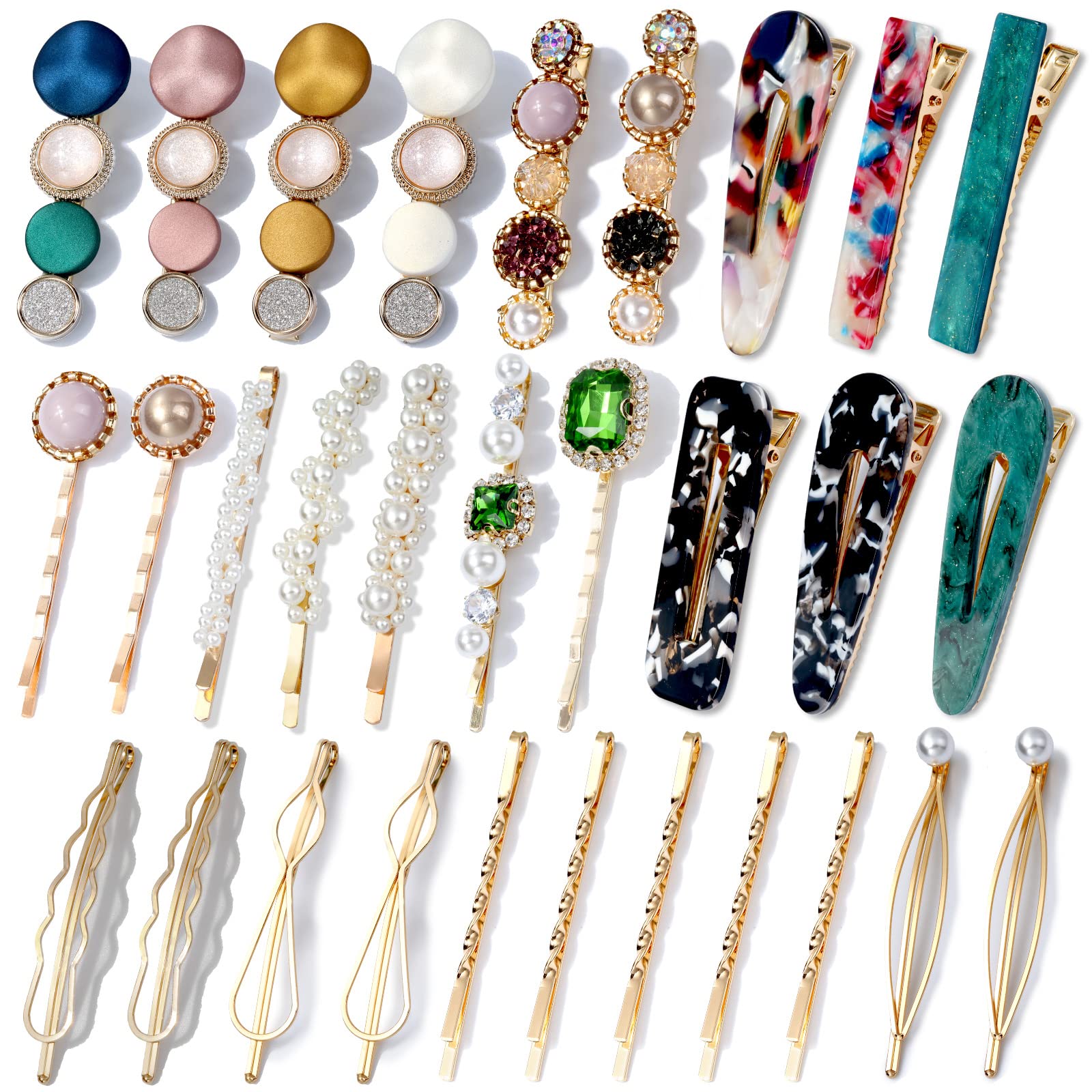 Cridoz barrettes en résine acrylique avec perles, style chic pour bangs.