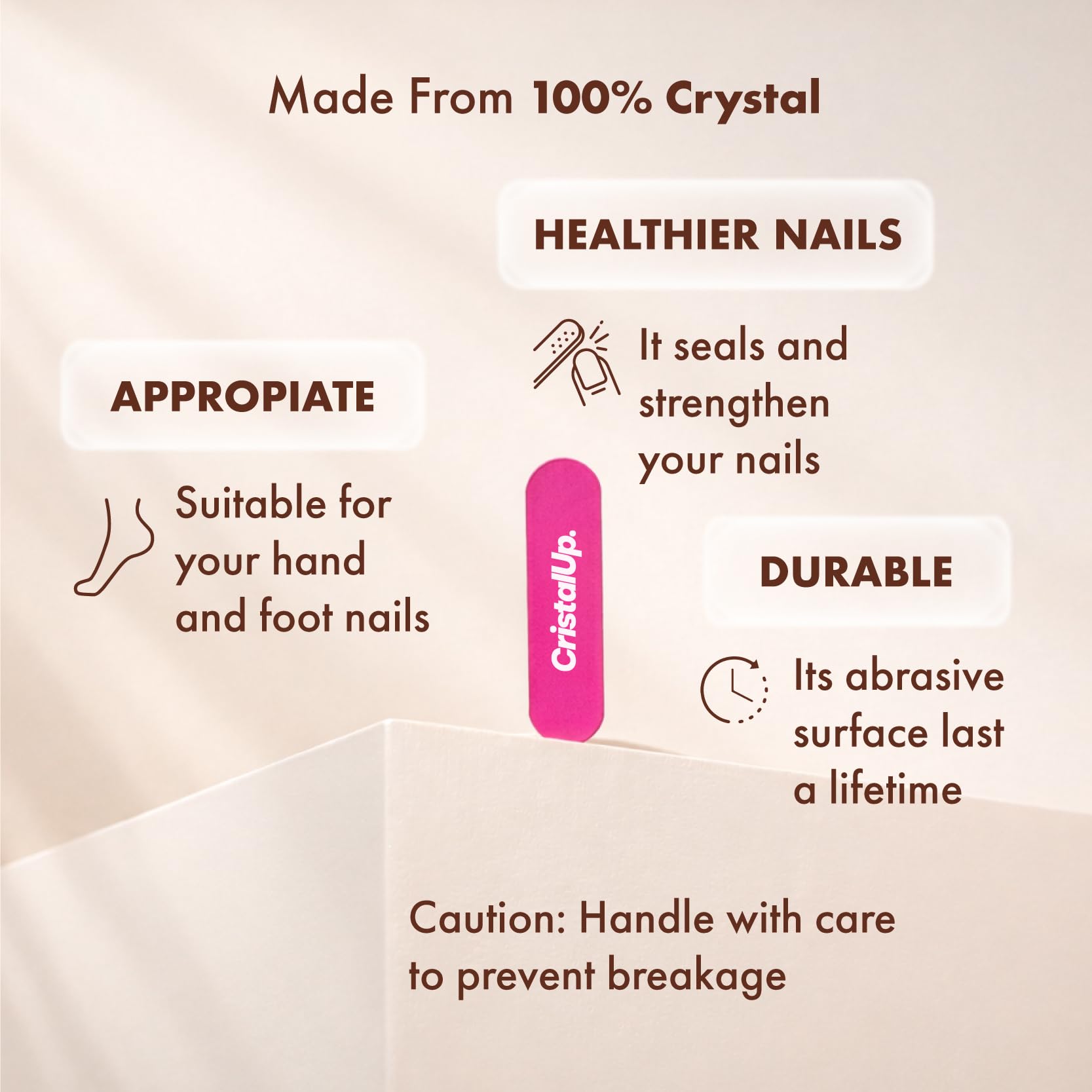 Surface lisse et uniforme, lime en verre qui respecte les ongles.