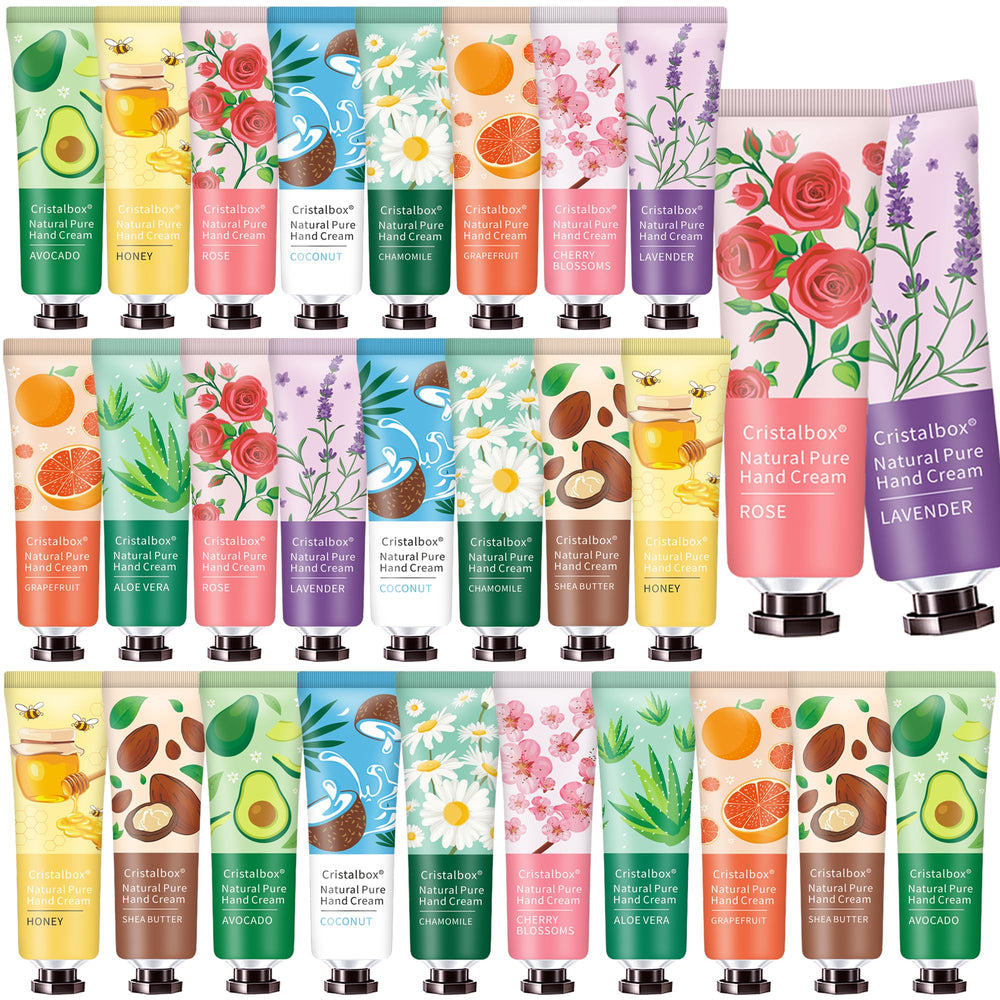 CRISTALBOX ensemble-cremes-mains-28-pack: hydratation quotidienne et senteurs variées