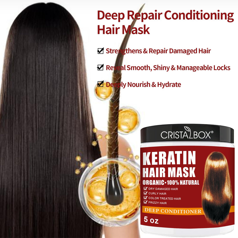 CRISTALBOX Masque Collagène – bouteille hydratante pour cheveux déshydratés et ternes.
