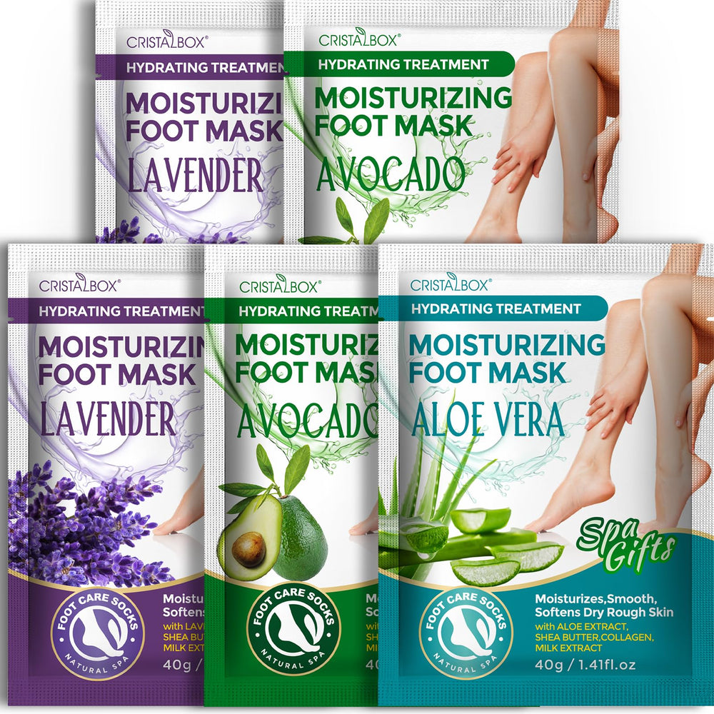 CRISTALBOX Masque-pieds hydratant avant-après : peau plus lisse et nourrie.