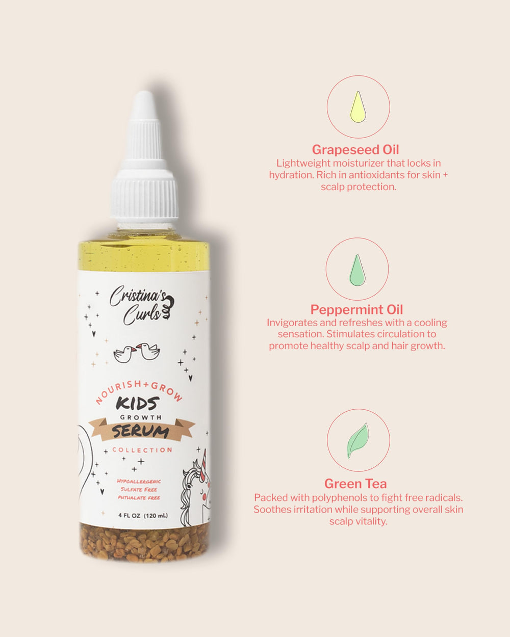 Cristina's Curls Sérum Cuir Chevelu Kids – appliquez le long des raies et massez pour une sensation agréable.