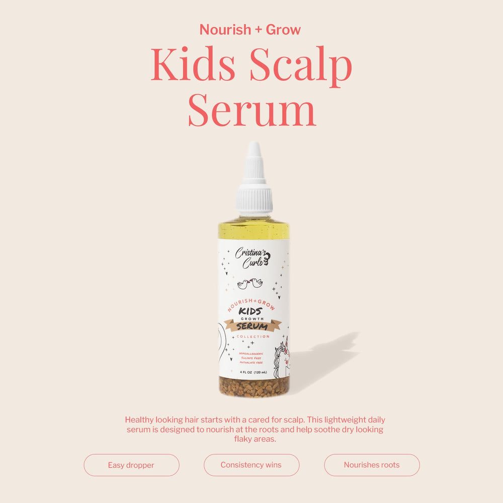 Cristina's Curls Sérum Cuir Chevelu Kids – gouttelette précise pour appliquer le soin le long des raies.