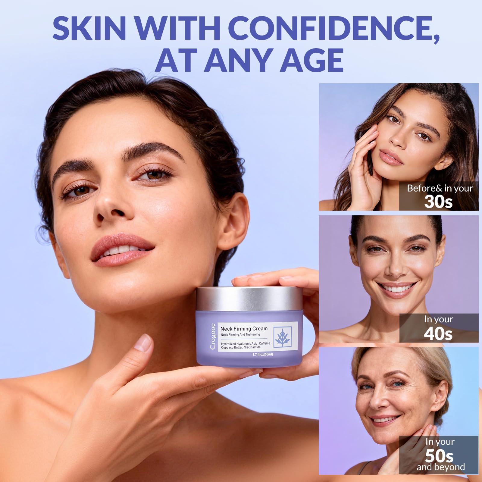 Crogooe Neck Firming Cream packaging-side communicates premium quality for daily care.