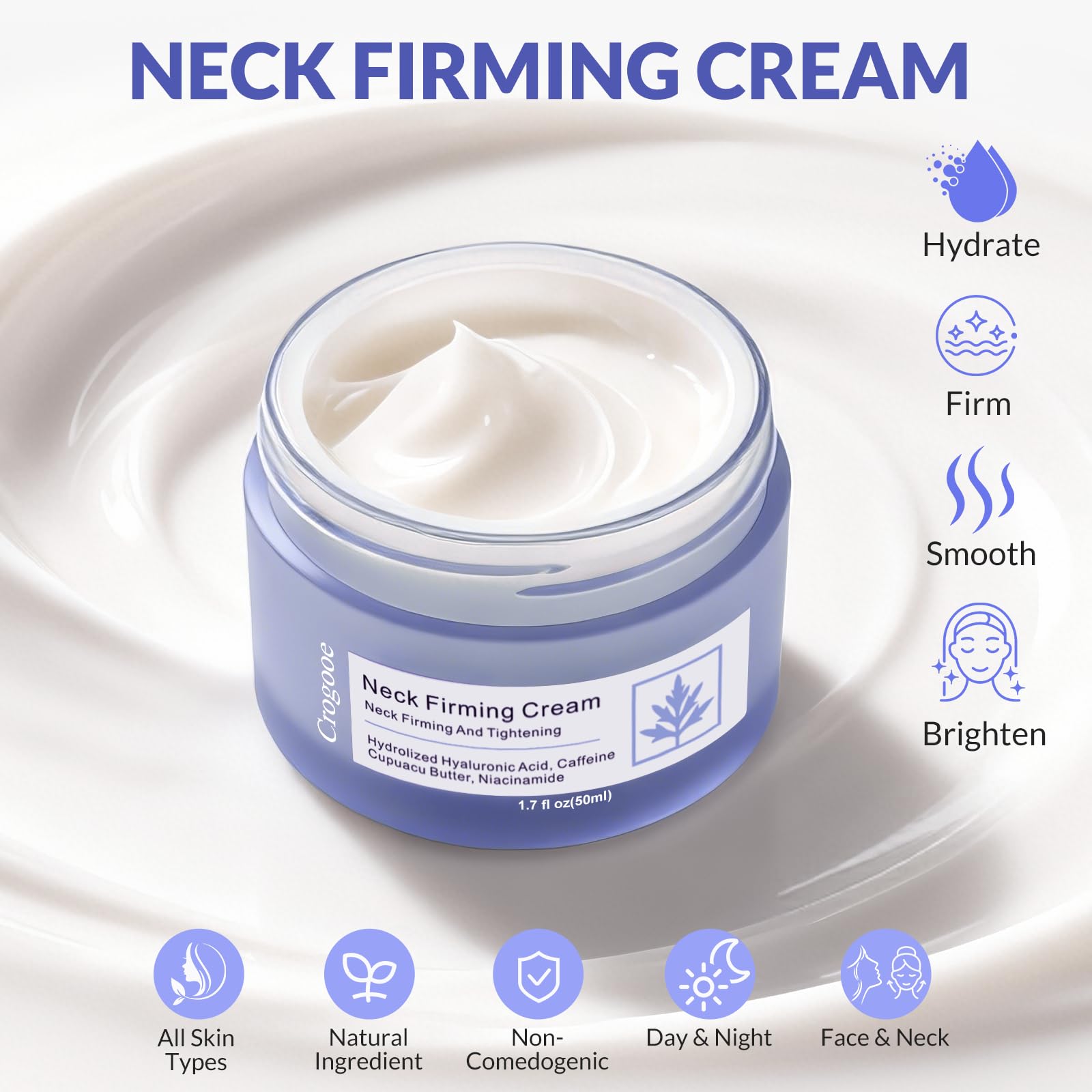 Crogooe Neck Firming Cream texture-swirl highlights lightweight hydration.