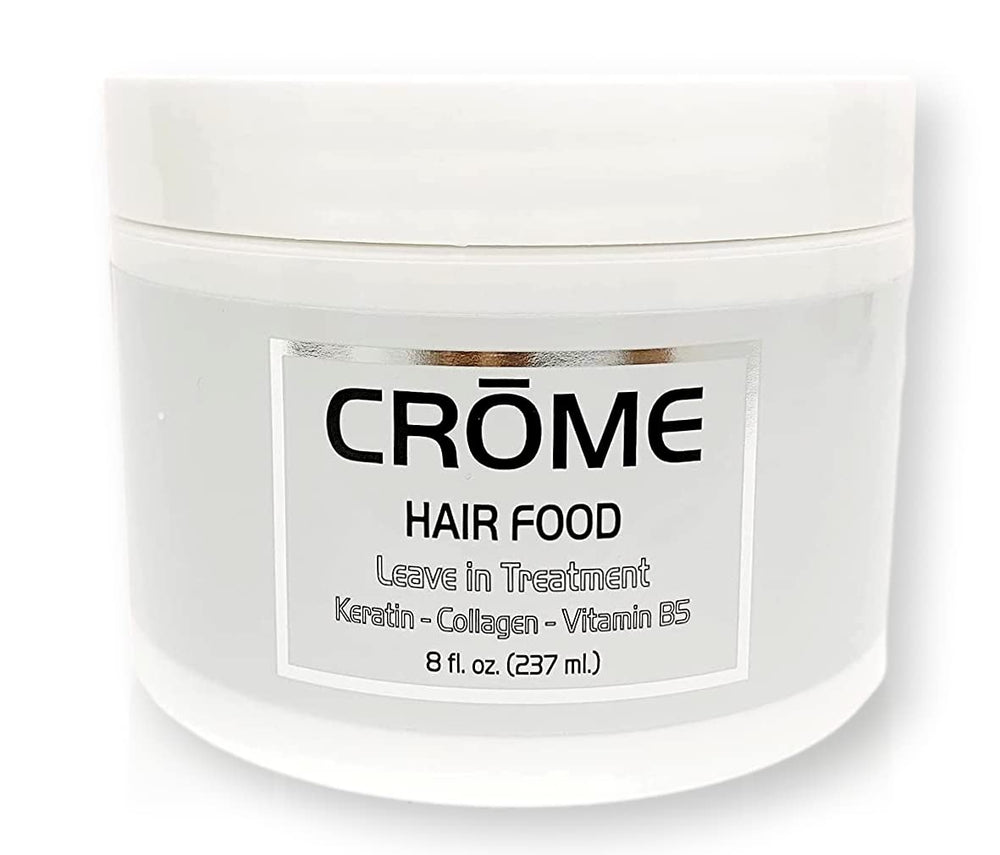 Crome Hair Food : bouteille 8oz prête à usage sans rinçage, idéal pour cheveux endommagés.