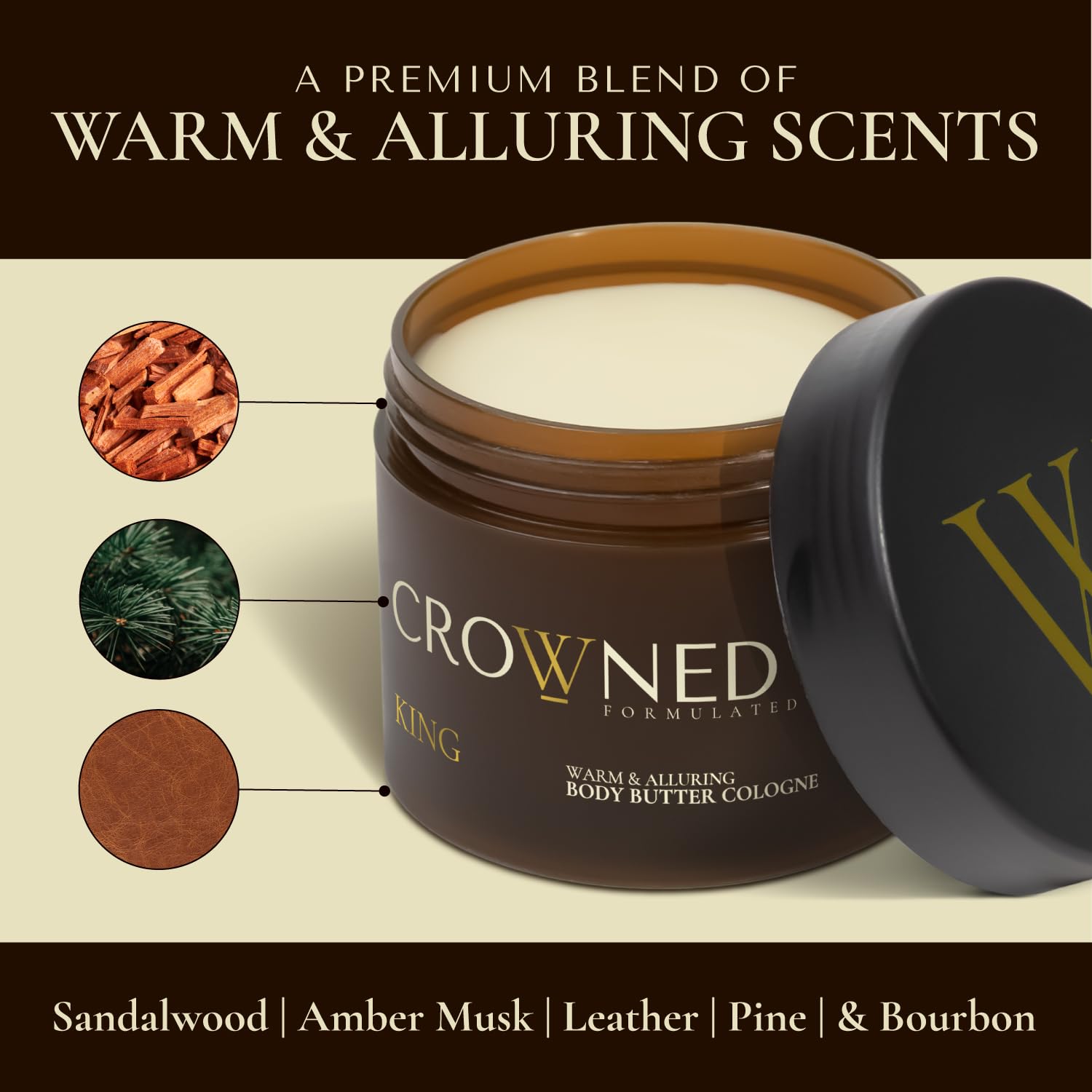 Crowned Skin King Ingrédients biologiques: beurre de karité et mangue.