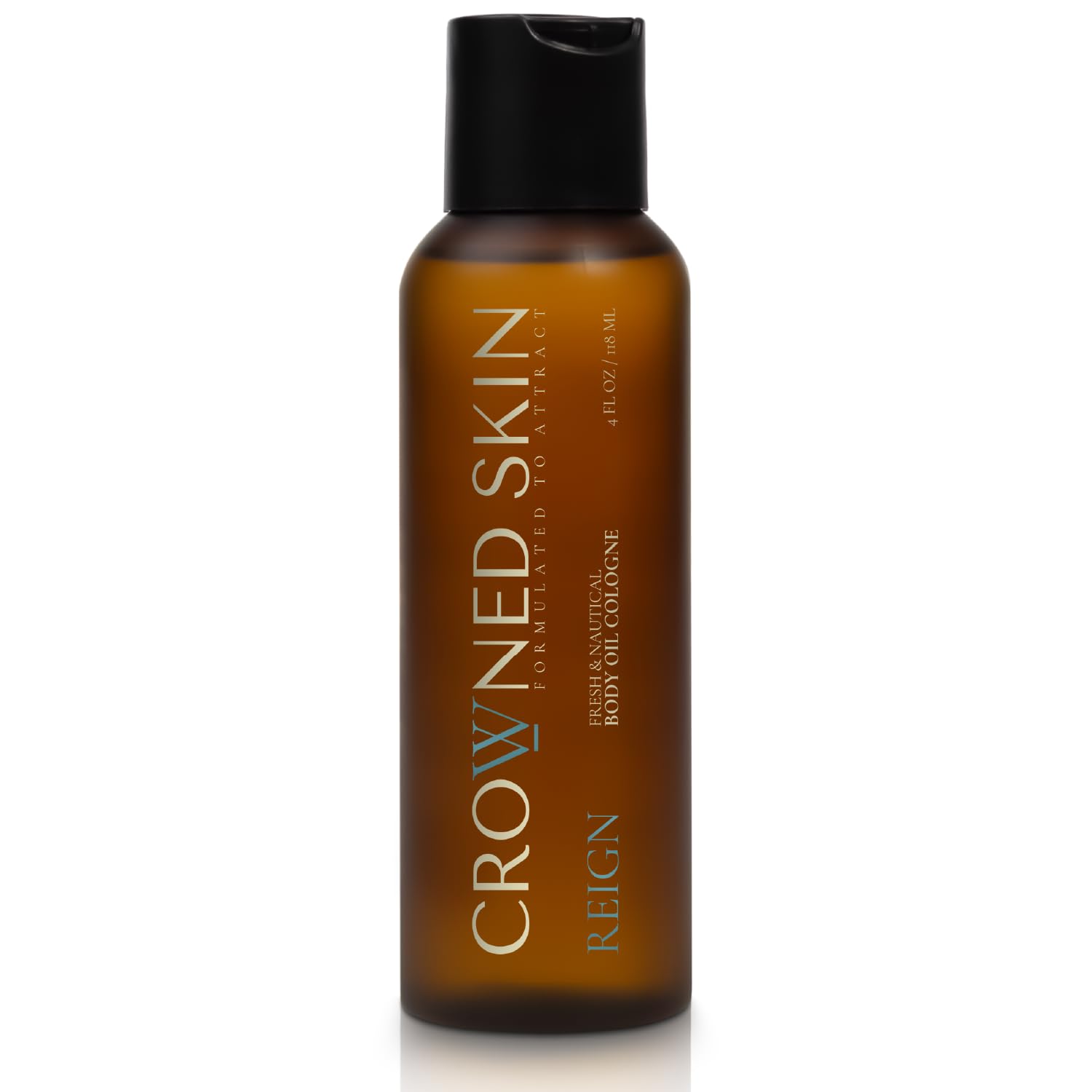 Crowned Skin Reign huile-corps homme-pompe, hydratation facile et parfum durable.