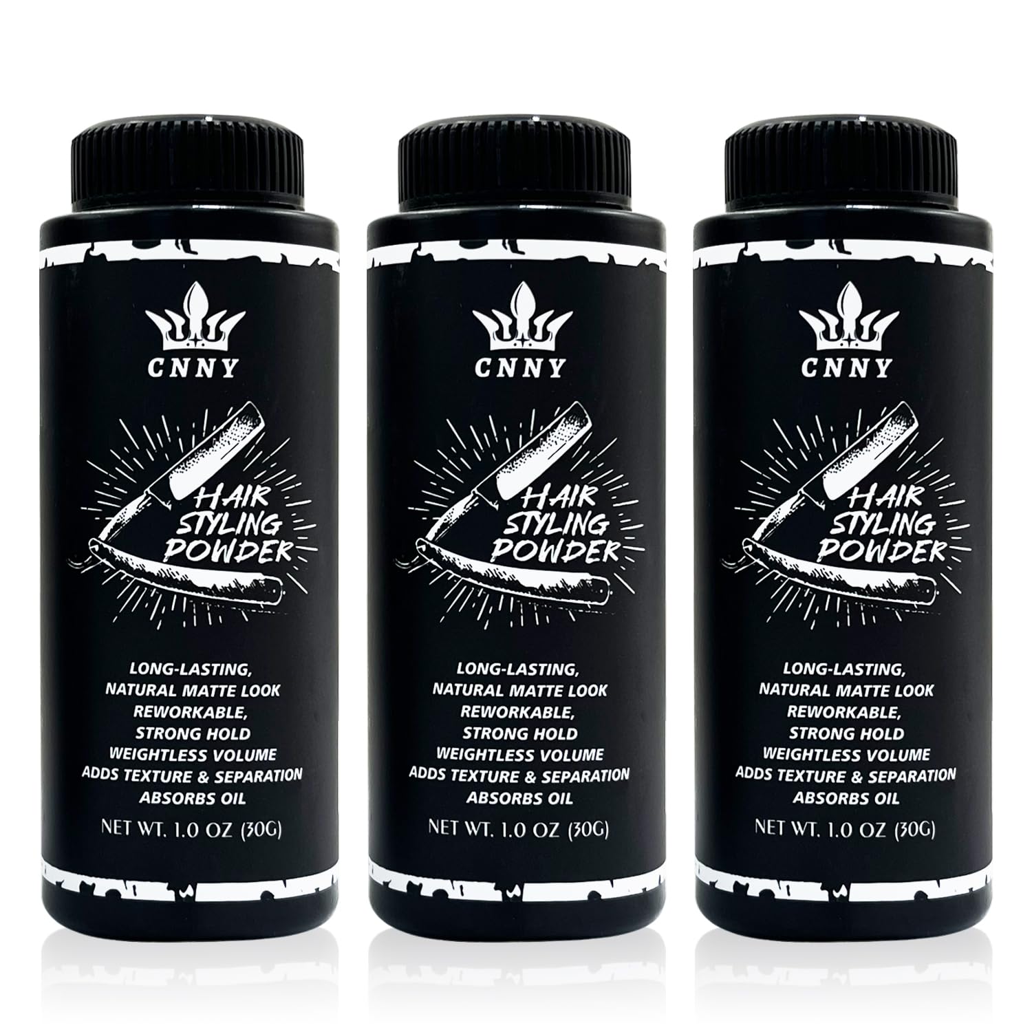 Crownnaturally CNNY Poudre coiffante – bouteille compacte pour une utilisation pratique et rapide.