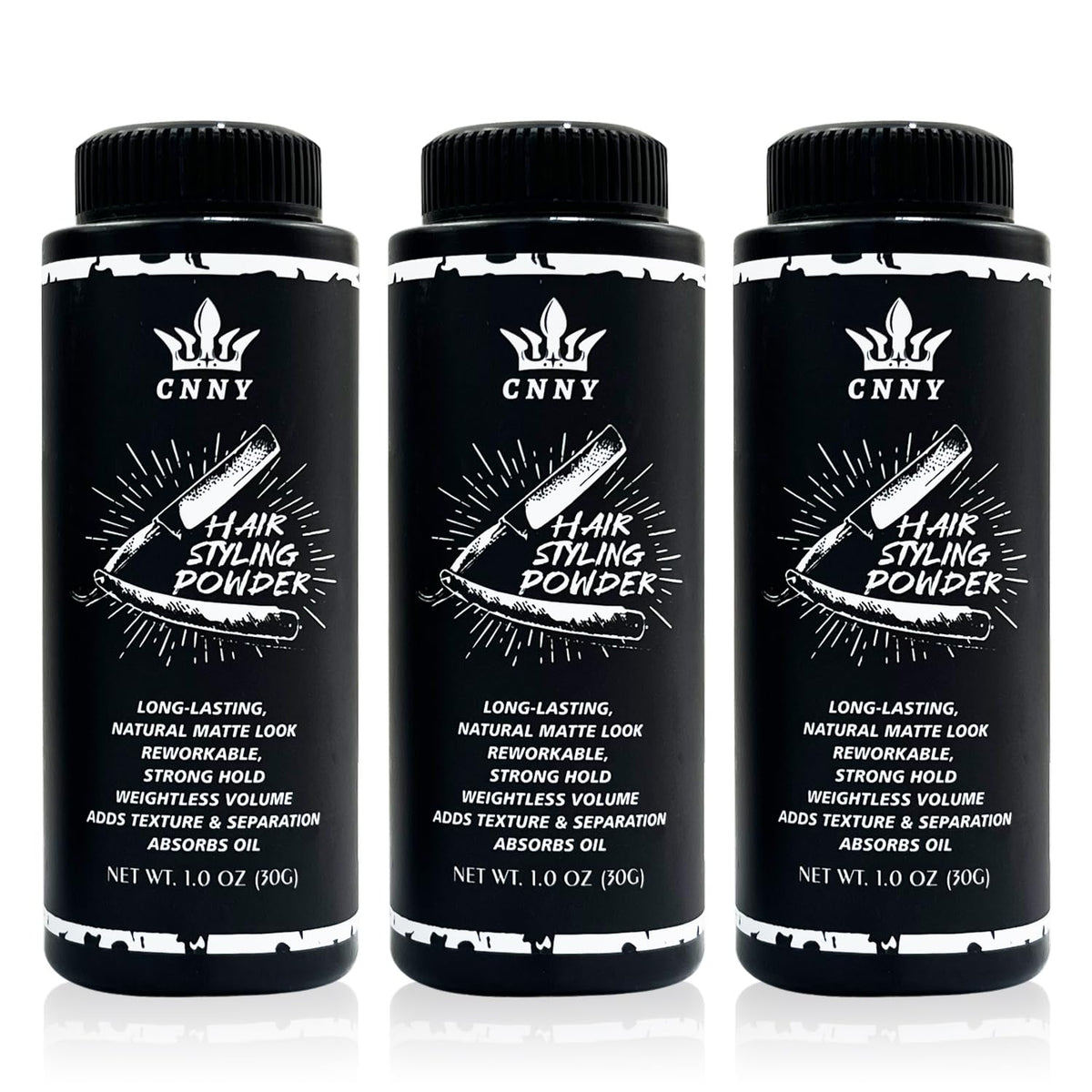 Crownnaturally CNNY Poudre coiffante – bouteille compacte pour une utilisation pratique et rapide.