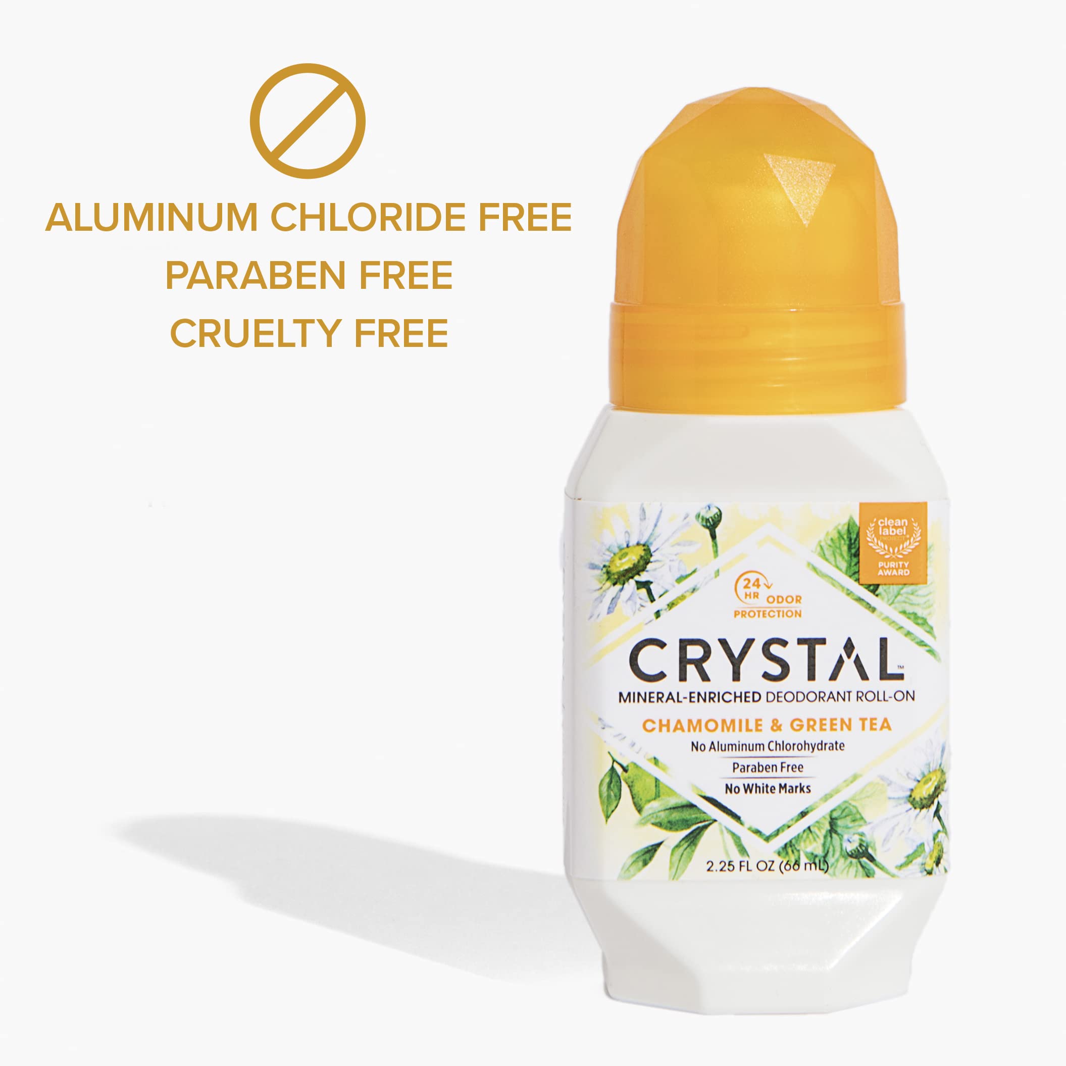 Camomille et thé vert du déodorant minéral Crystal Essence apportant douceur.